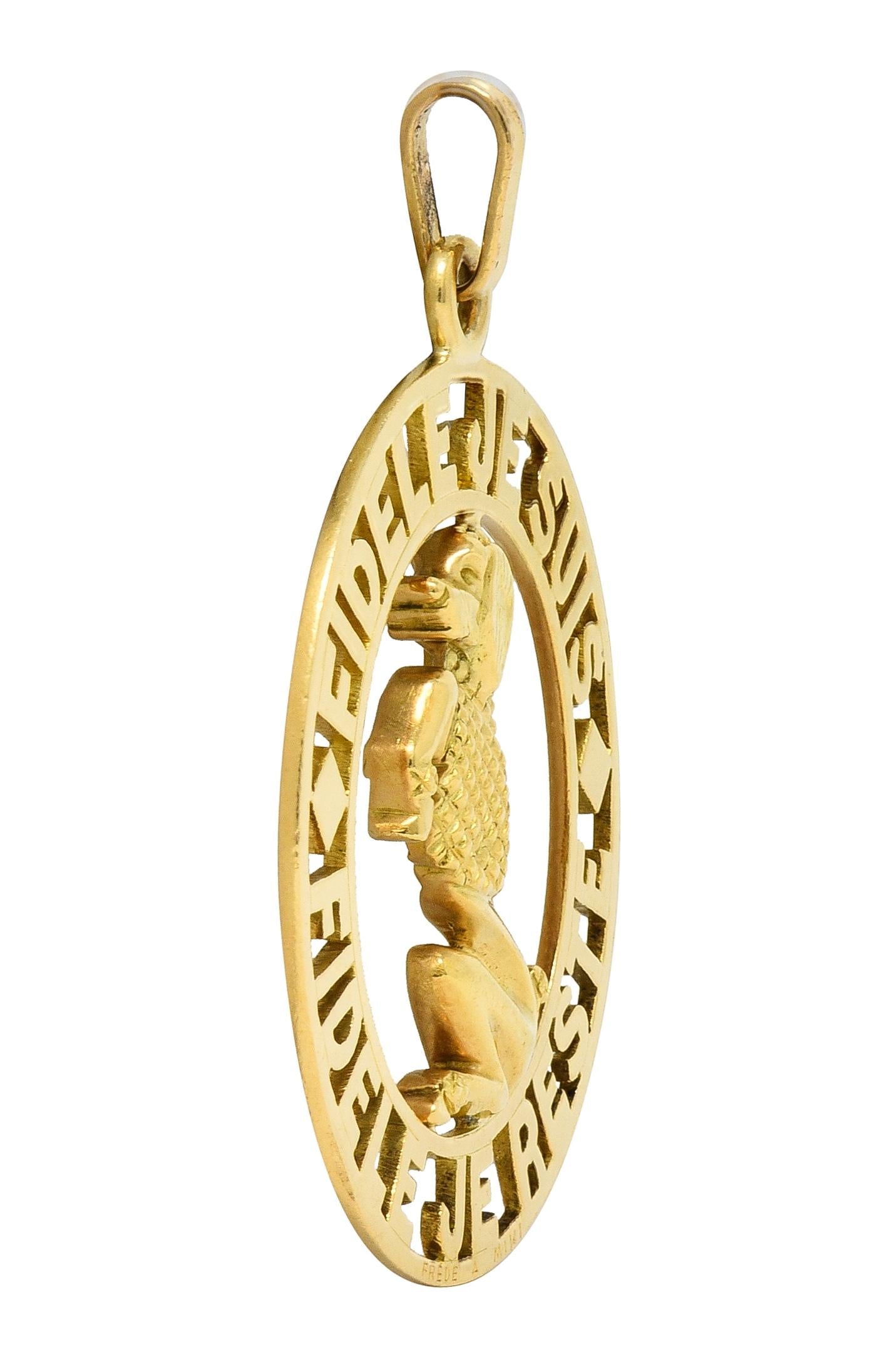 Cartier Paris 1950s 18 Karat Yellow Gold Vintage Faithful Poodle Dog Pendant