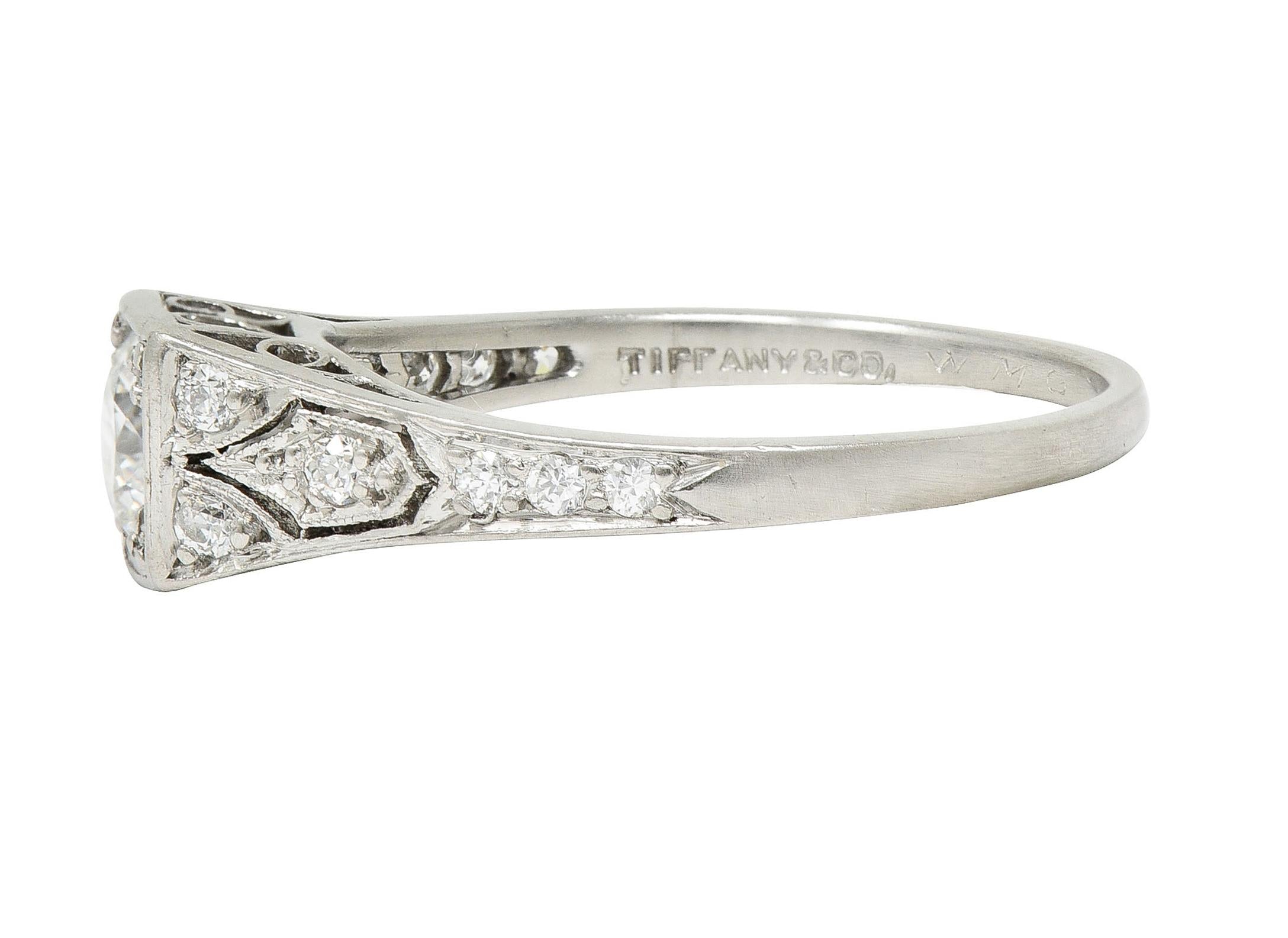 Tiffany & Co. Art Deco European Diamond Platinum Scroll Antique Engagement Ring