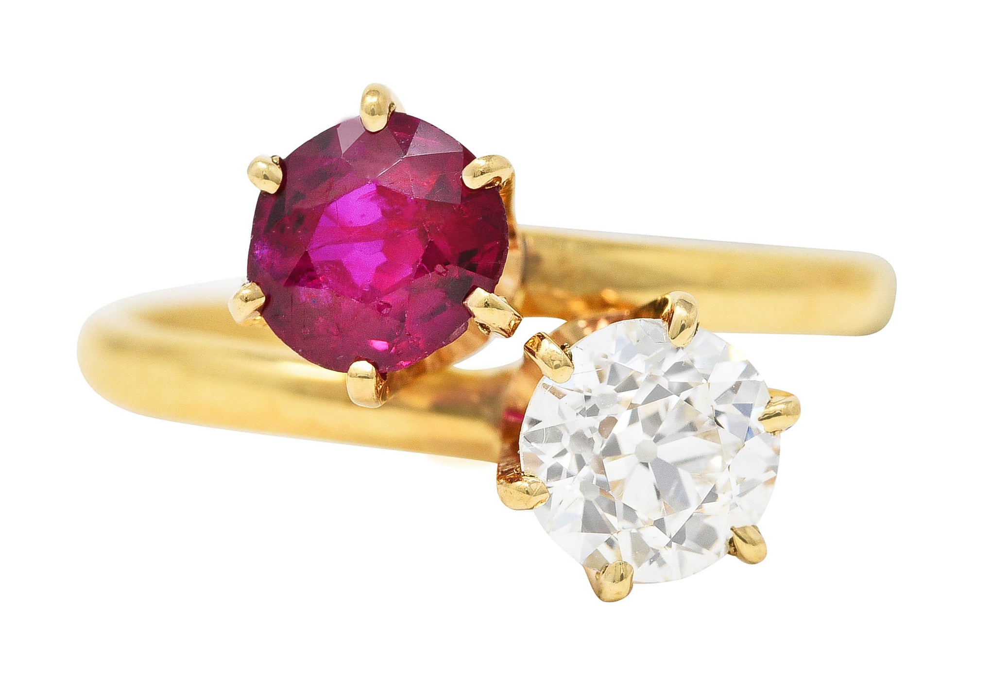 Tiffany & Co. Victorian 1.08 CTW Ruby Old European Cut Diamond Antique Toi Et Moi Bypass Ring Wilson's Estate Jewelry