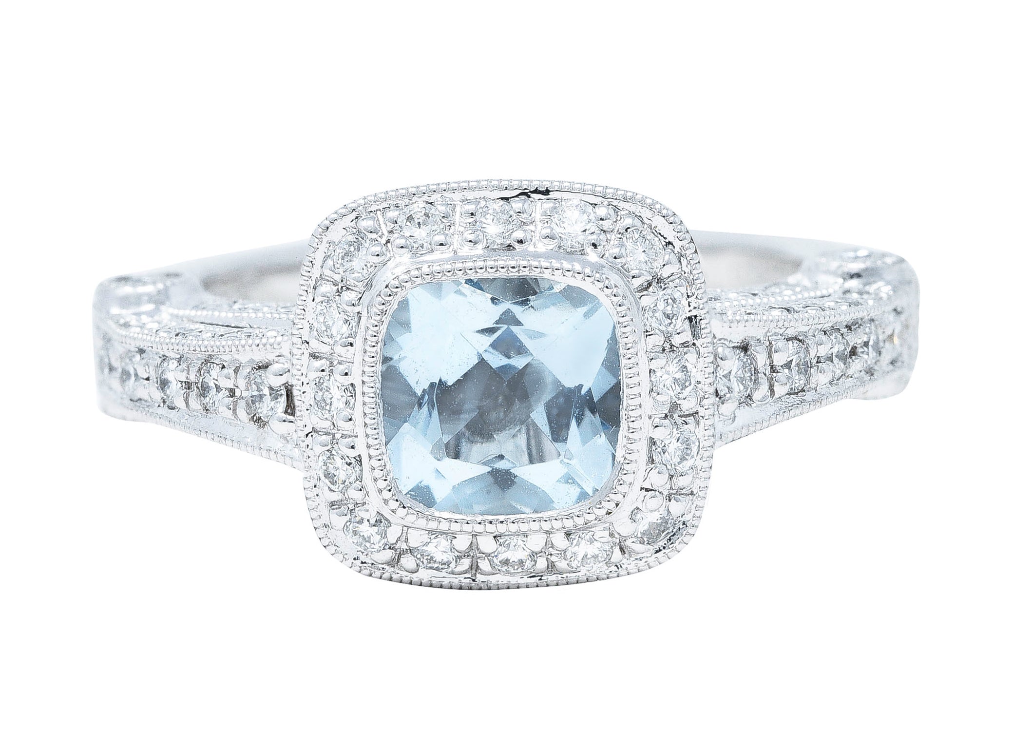 Contemporary 2.00 CTW Aquamarine Diamond Platinum Gemstone Ring Wilson's Estate Jewelry