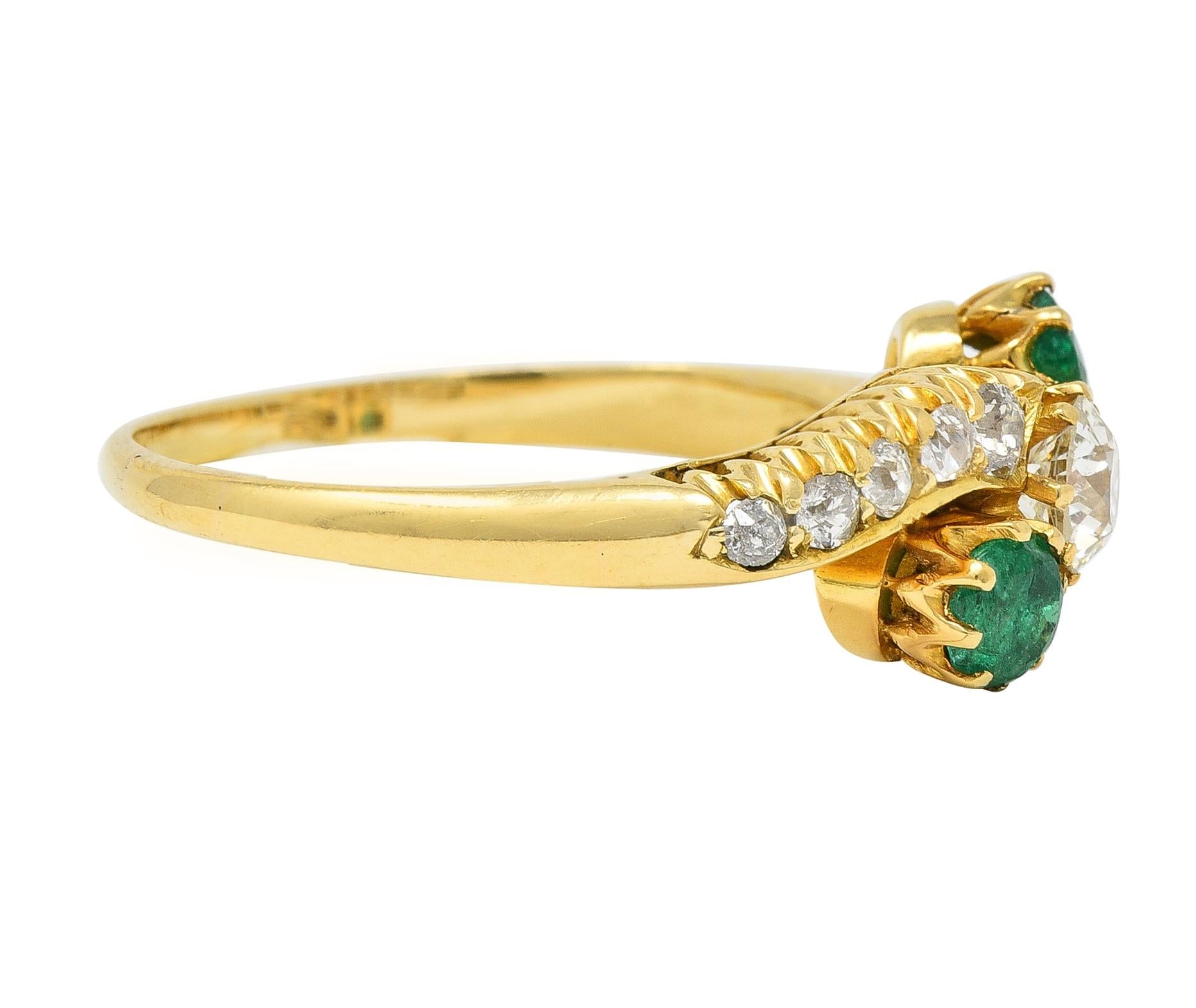 1.08 CTW Emerald Diamond 18 Karat Yellow Gold Vintage Bypass Ring