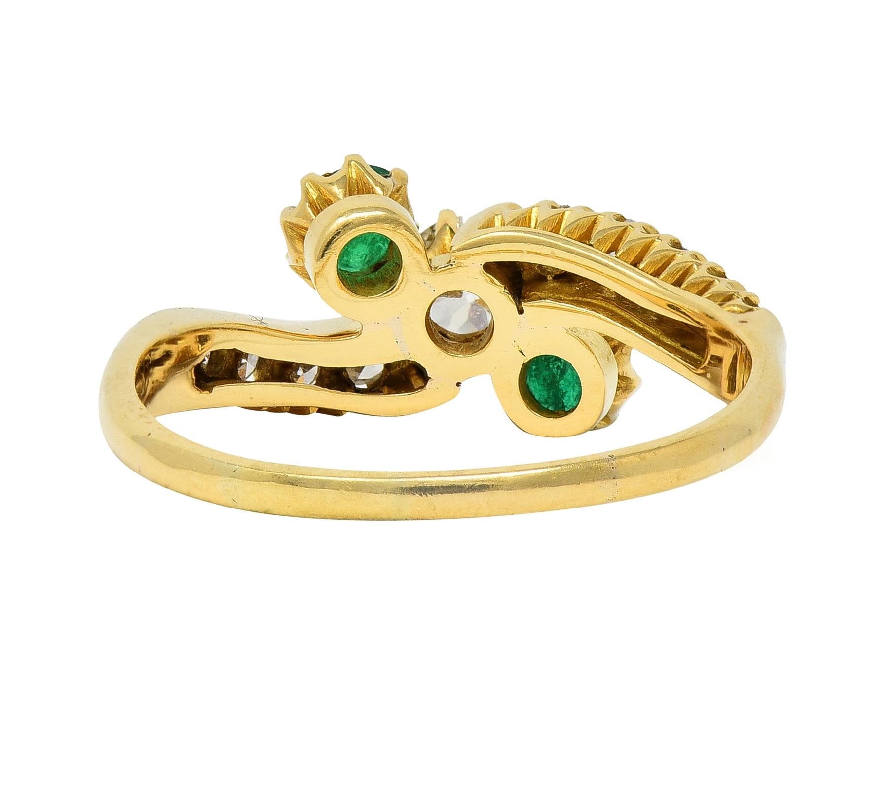 1.08 CTW Emerald Diamond 18 Karat Yellow Gold Vintage Bypass Ring