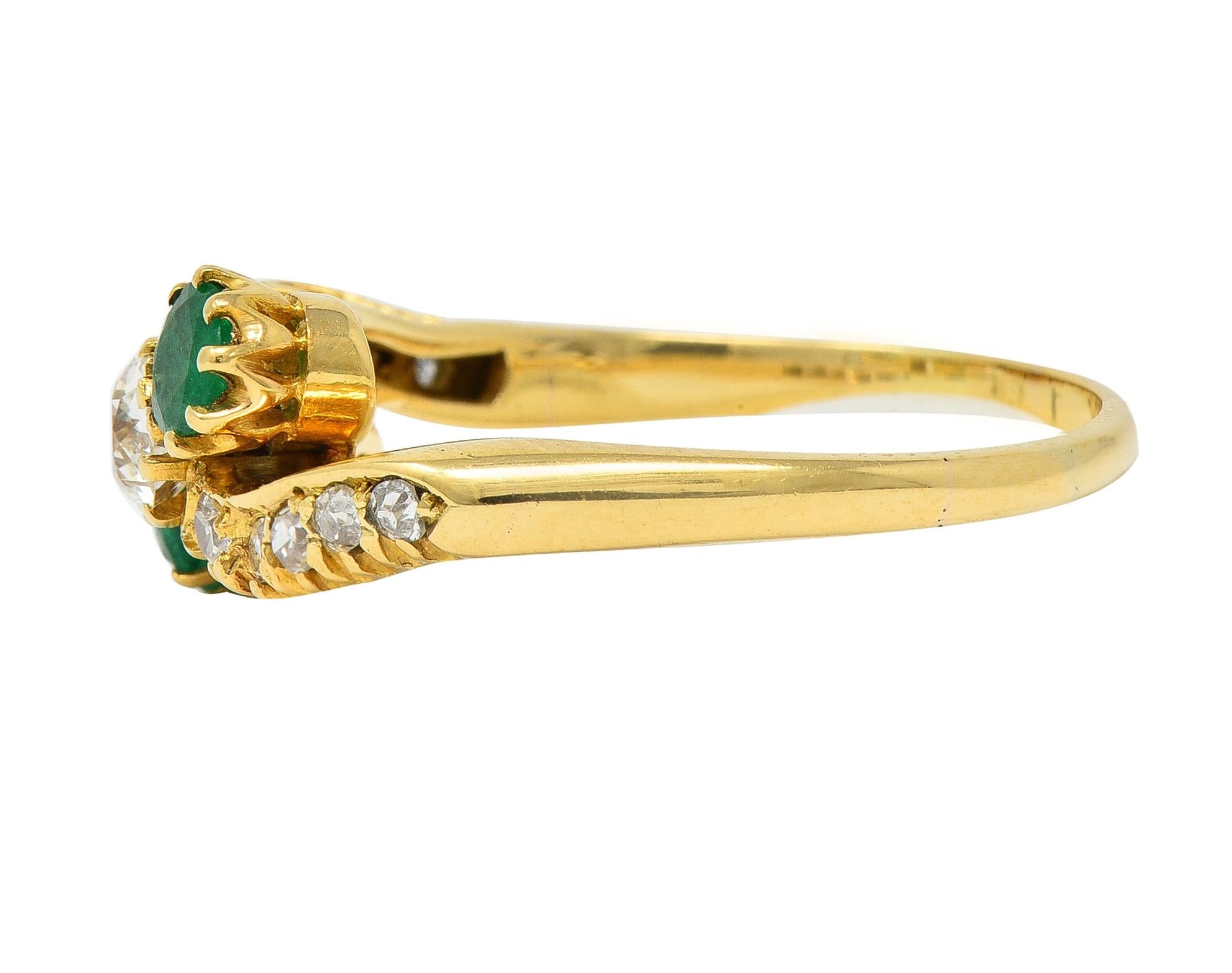 1.08 CTW Emerald Diamond 18 Karat Yellow Gold Vintage Bypass Ring