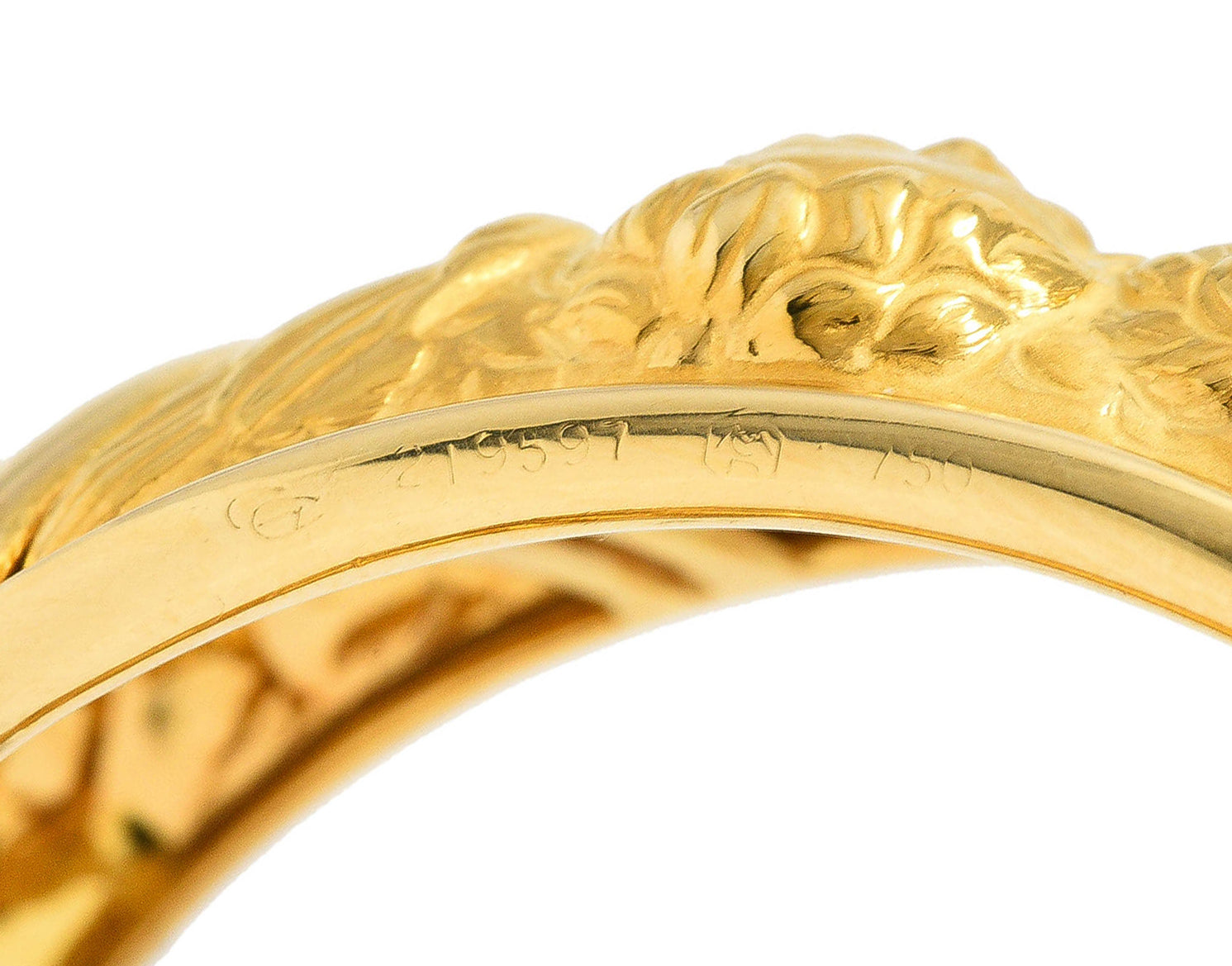 Carrera y Carrera 1990's 18 Karat Yellow Gold Repoussé Cherub Vintage Cuff Bracelet Wilson's Estate Jewelry