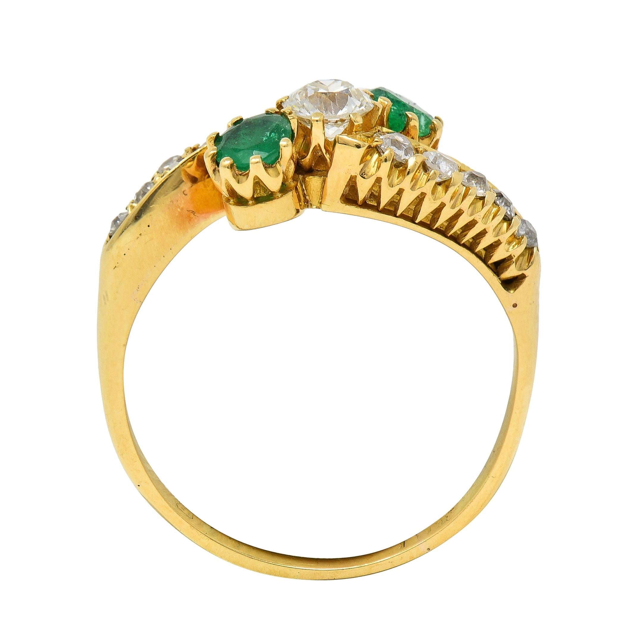 1.08 CTW Emerald Diamond 18 Karat Yellow Gold Vintage Bypass Ring