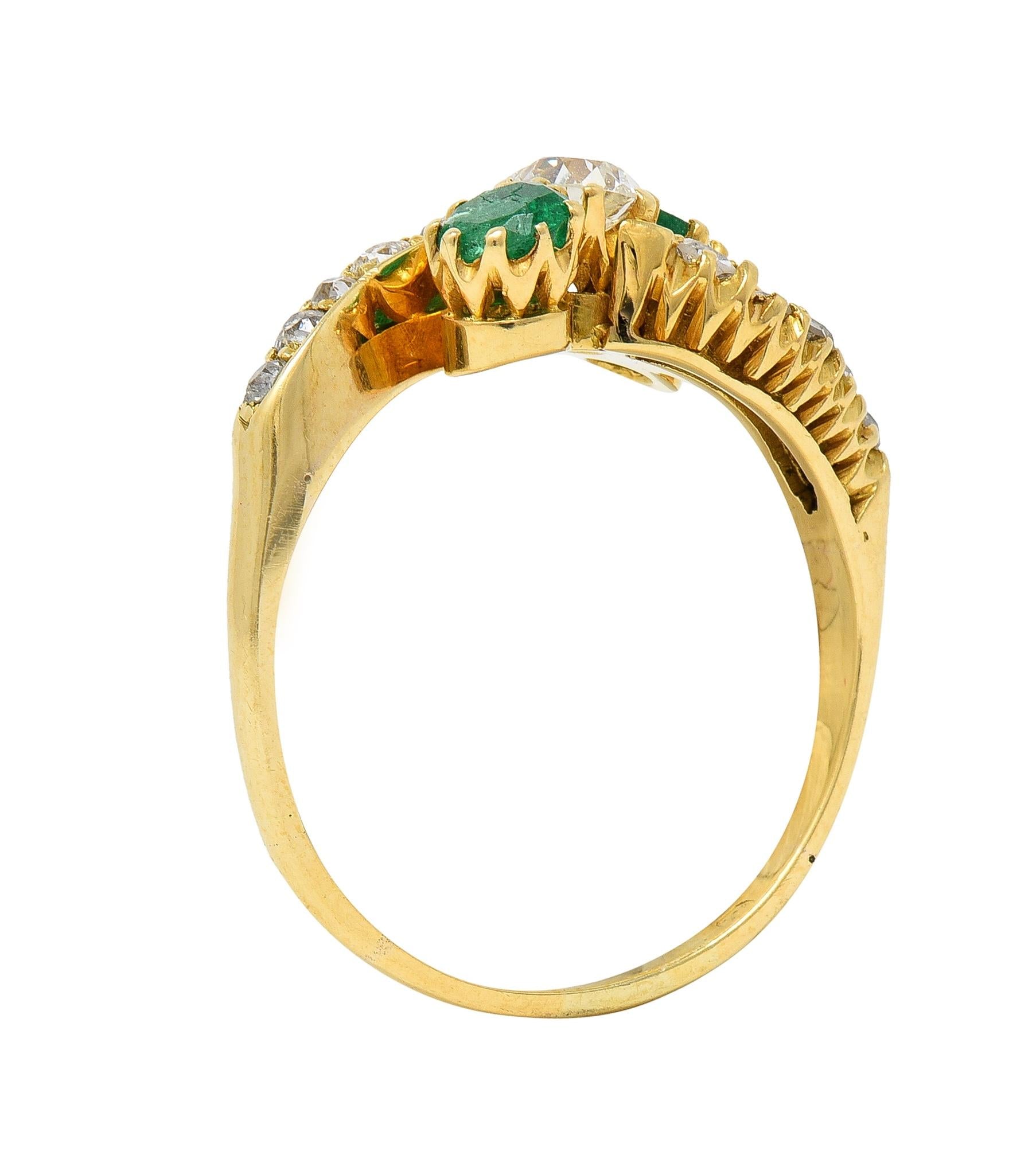 1.08 CTW Emerald Diamond 18 Karat Yellow Gold Vintage Bypass Ring