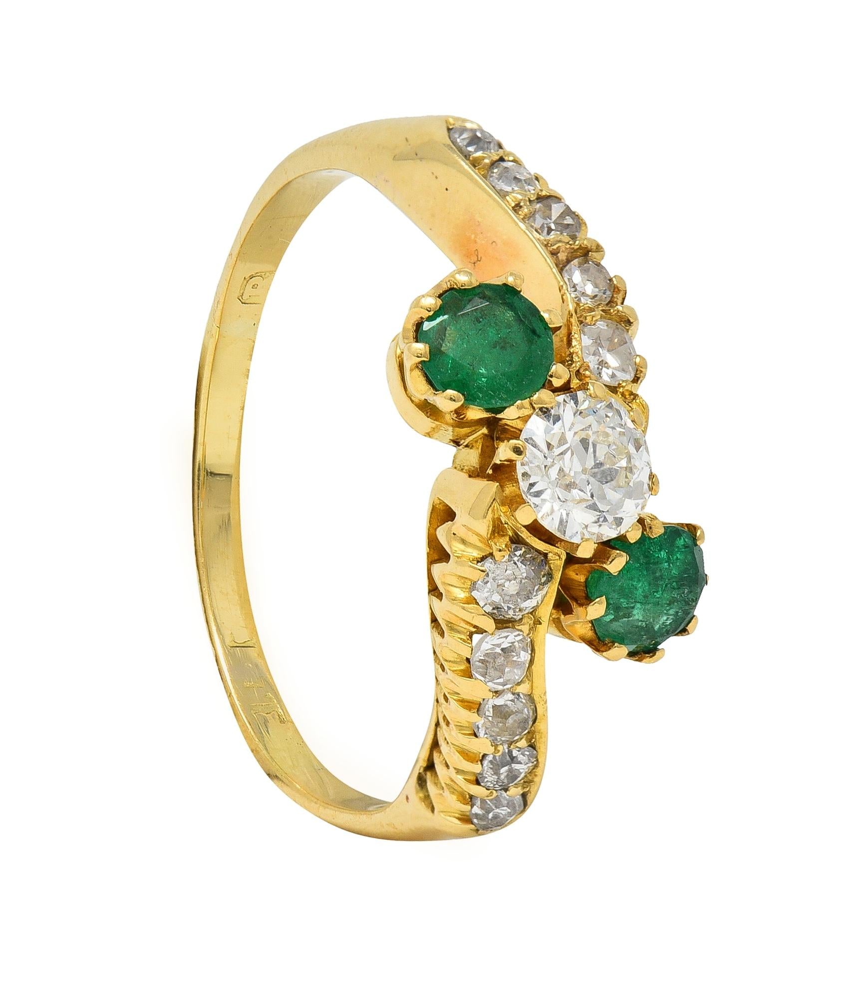 1.08 CTW Emerald Diamond 18 Karat Yellow Gold Vintage Bypass Ring