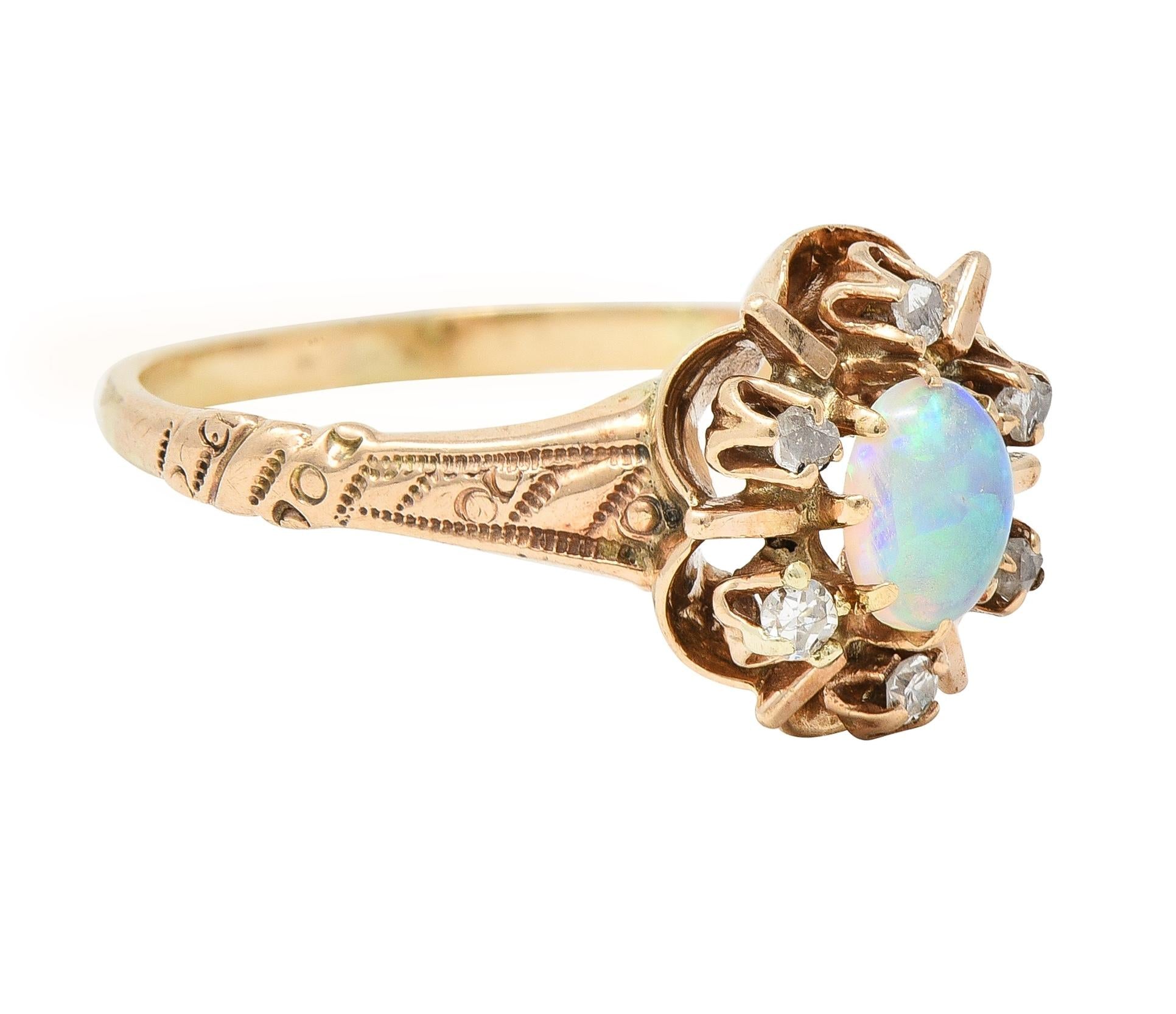 Victorian Opal Diamond 14 Kart Yellow Gold Antique Cluster Ring