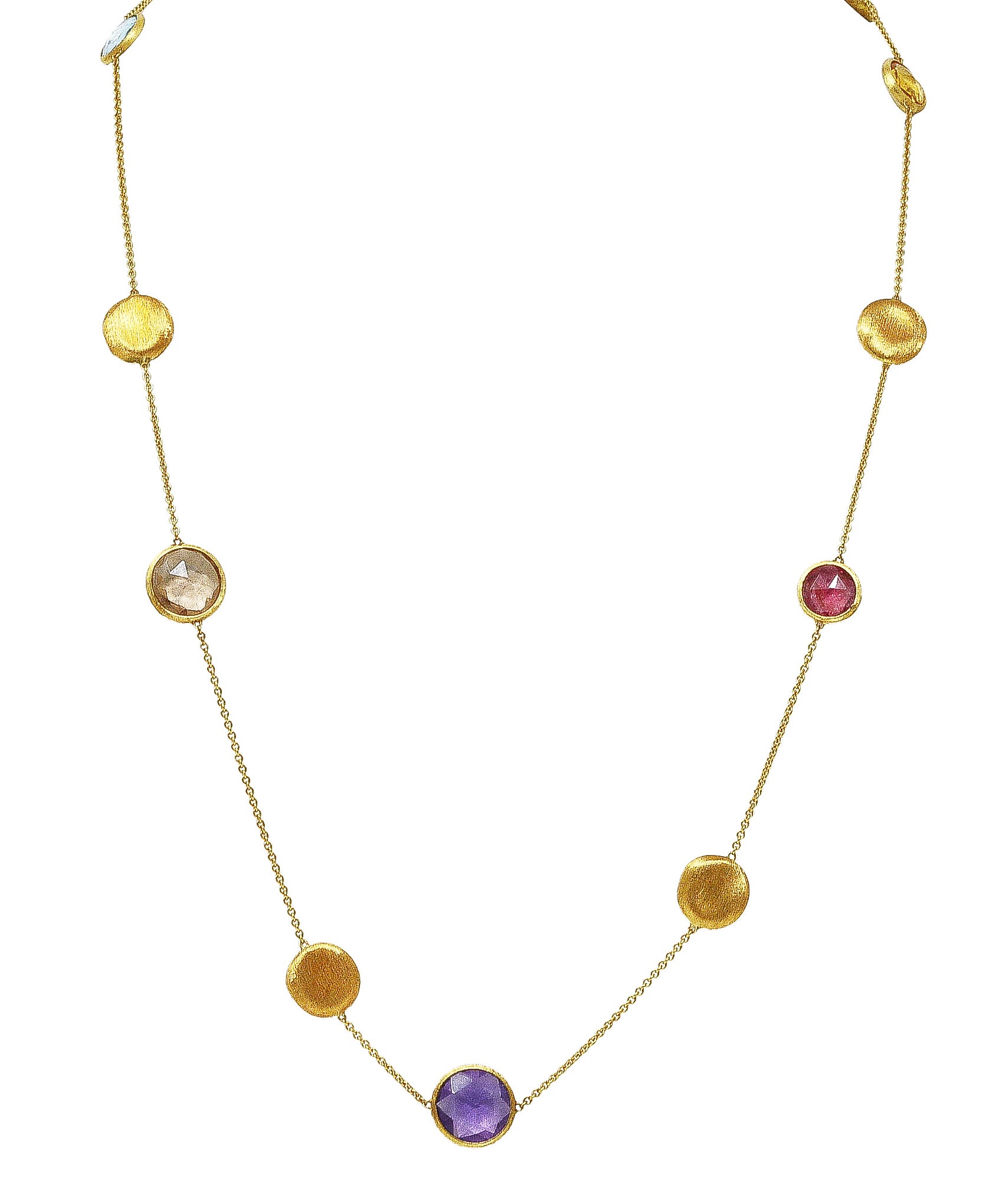 Marco Bicego Citrine Topaz Tourmaline Amethyst Multi-Gem 18 Karat Yellow Brushed Gold Jaipur Station Necklace Wilson's Estate Jewelry