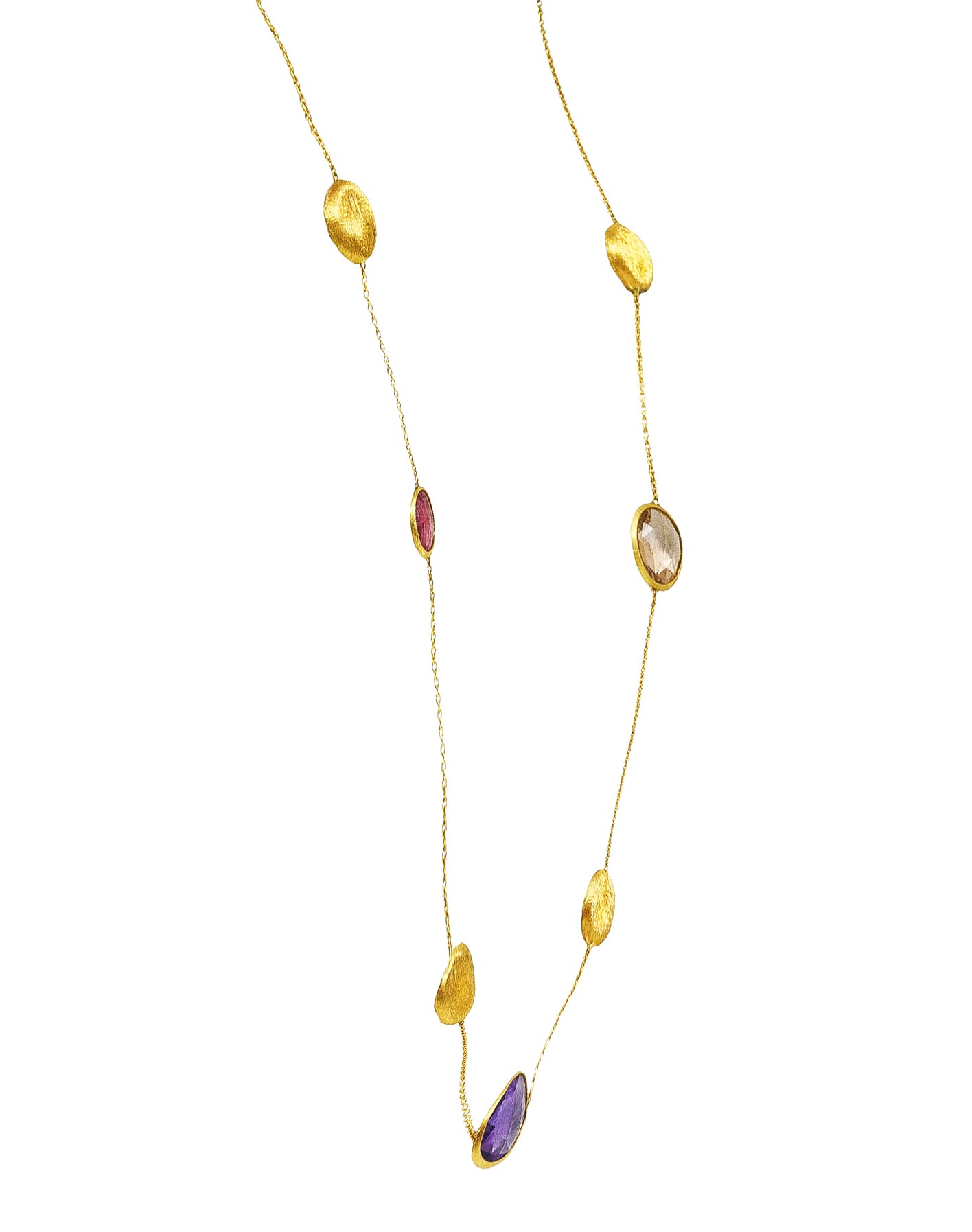 Marco Bicego Citrine Topaz Tourmaline Amethyst Multi-Gem 18 Karat Yellow Brushed Gold Jaipur Station Necklace Wilson's Estate Jewelry