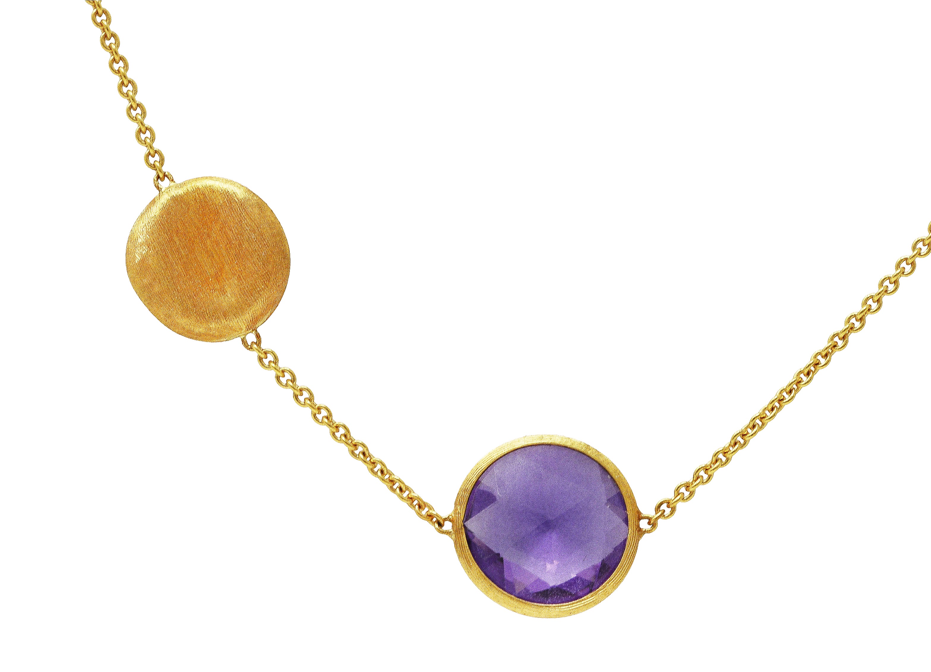 Marco Bicego Citrine Topaz Tourmaline Amethyst Multi-Gem 18 Karat Yellow Brushed Gold Jaipur Station Necklace Wilson's Estate Jewelry