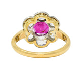 Edwardian 3.39 CTW No Heat Burma Ruby Diamond Platinum 18 Karat Cluster Ring GIA