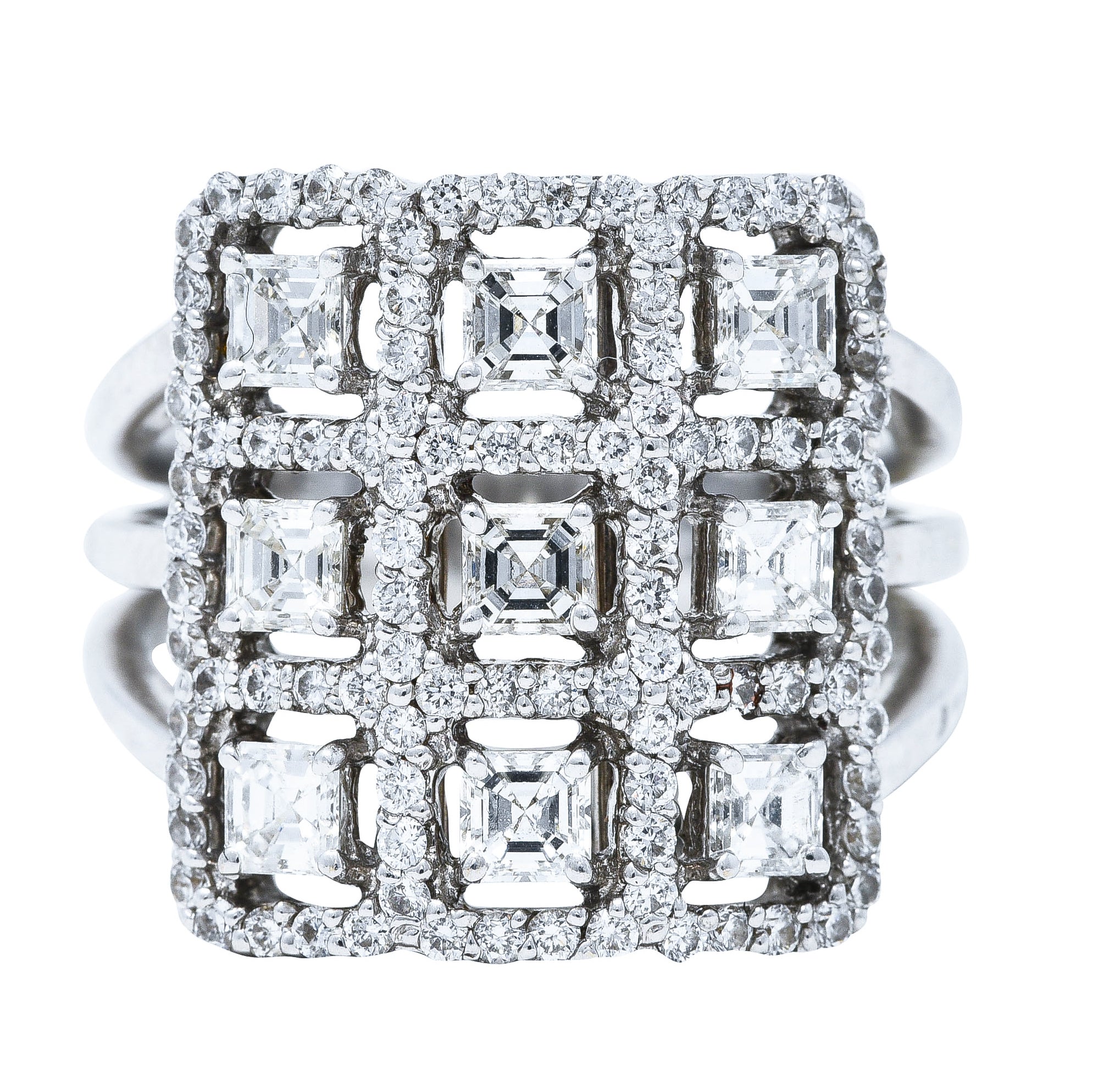 1.58 CTW Diamond 18 Karat White Gold Gridlock Statement Ring Wilson's Estate Jewelry