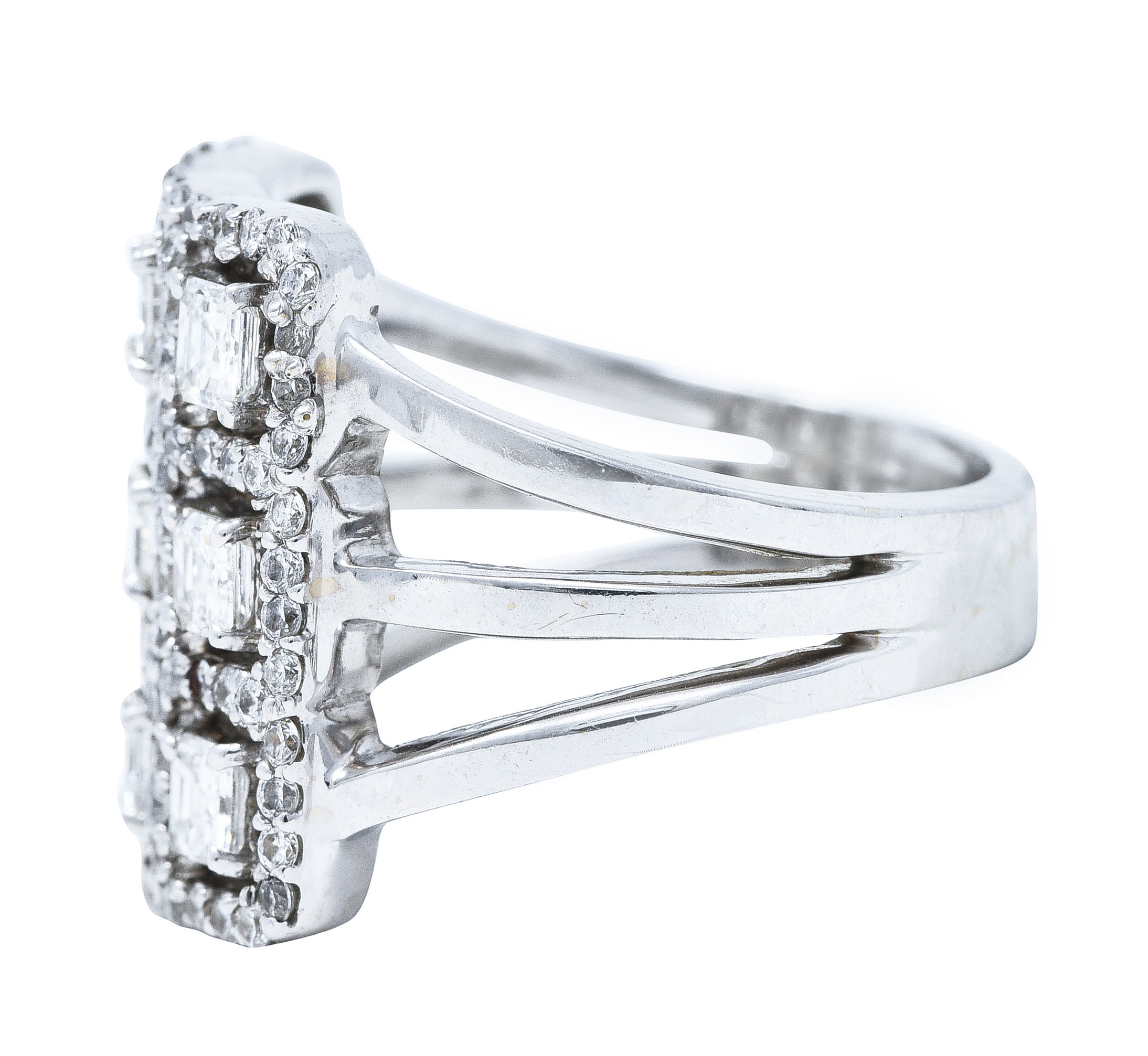 1.58 CTW Diamond 18 Karat White Gold Gridlock Statement Ring Wilson's Estate Jewelry