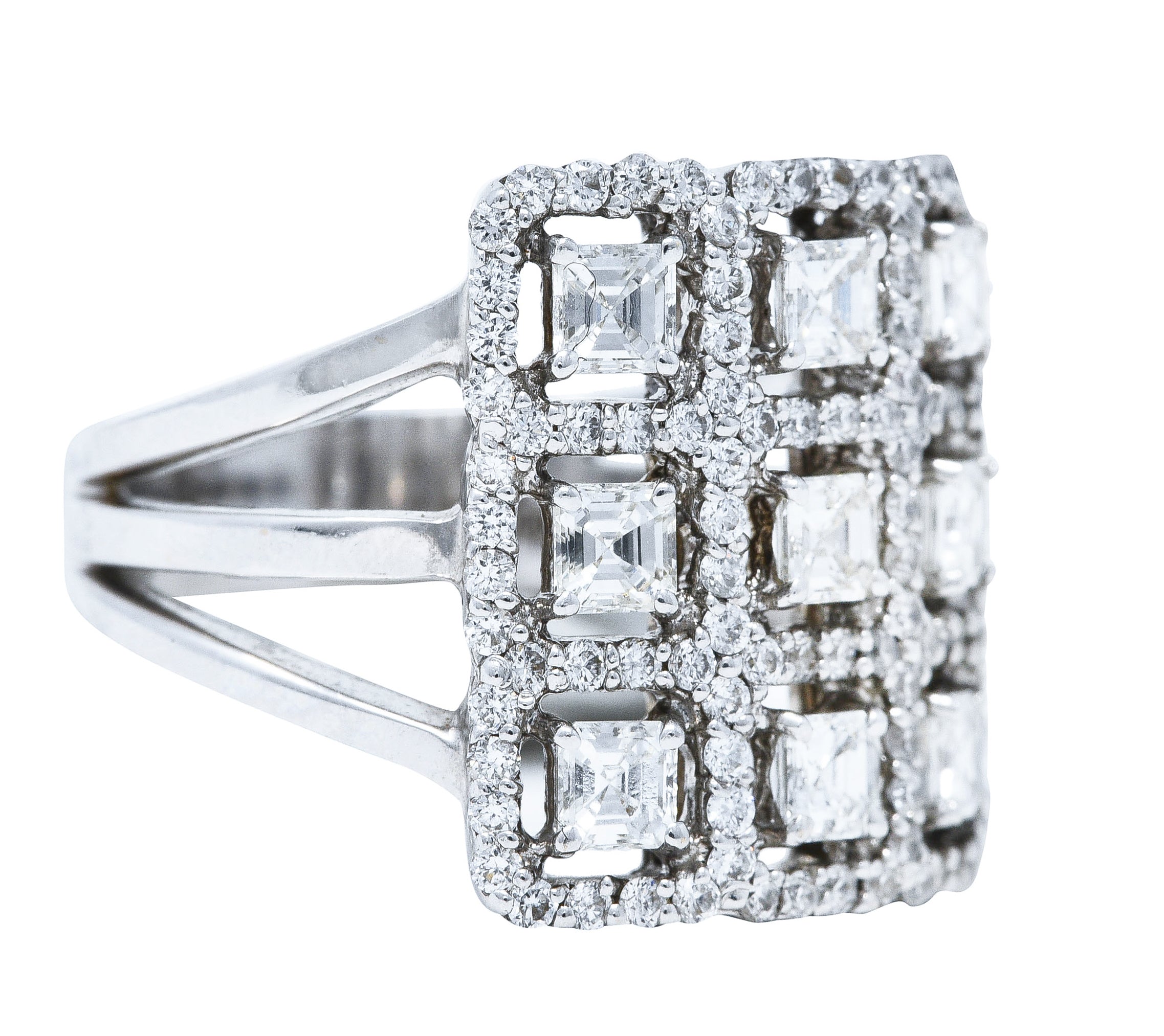 1.58 CTW Diamond 18 Karat White Gold Gridlock Statement Ring Wilson's Estate Jewelry