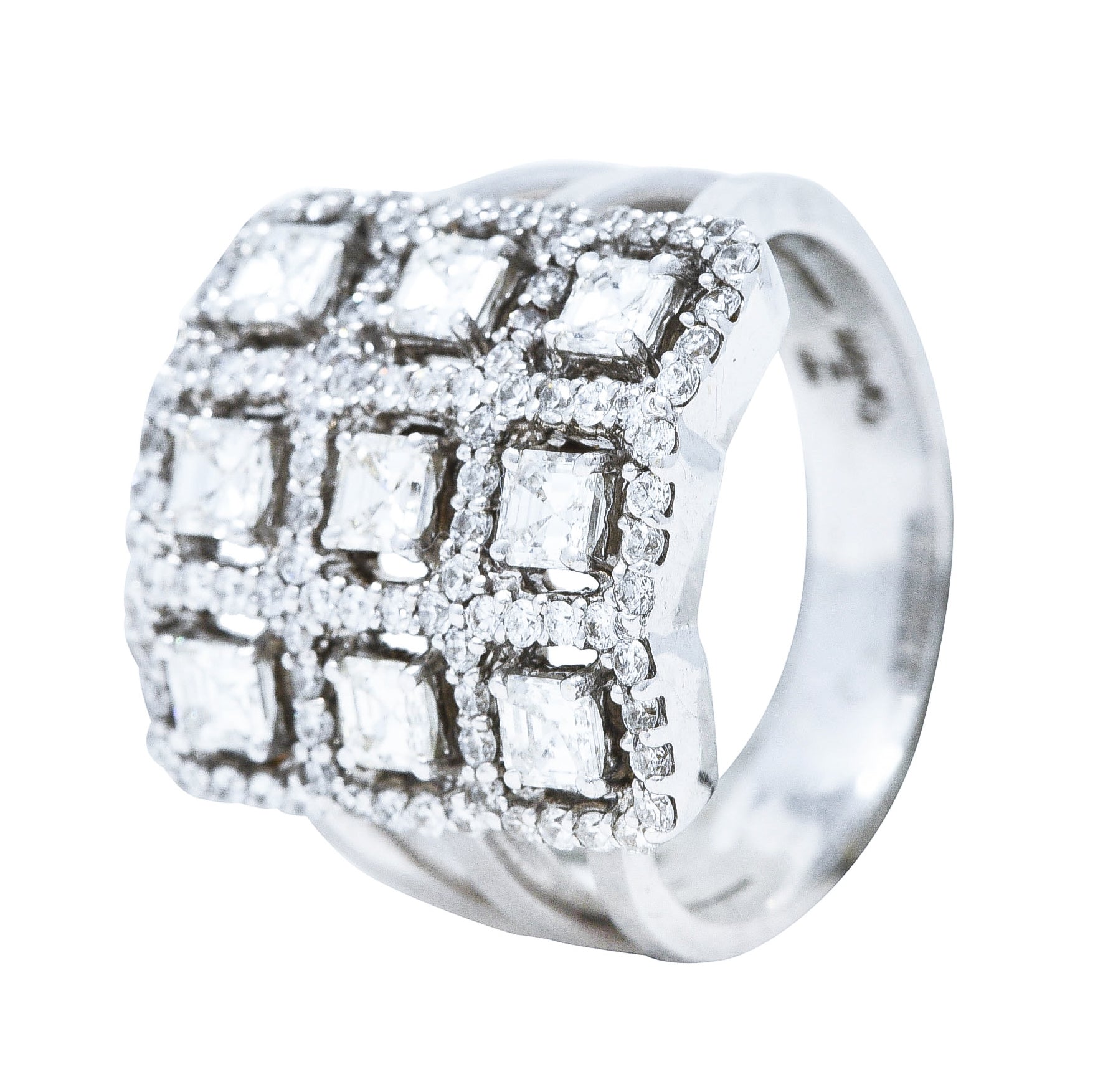 1.58 CTW Diamond 18 Karat White Gold Gridlock Statement Ring Wilson's Estate Jewelry