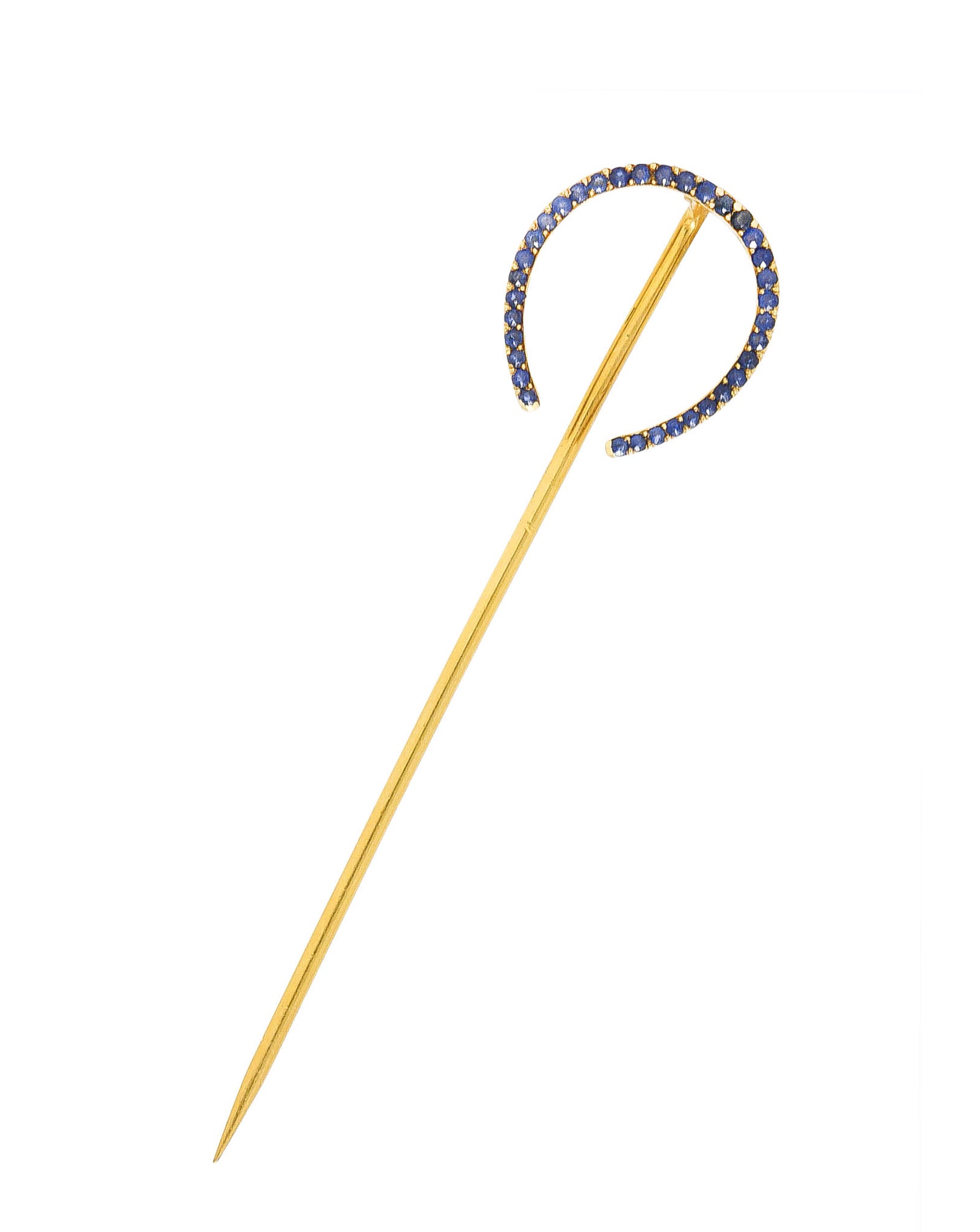 Antique Edwardian 0.50 CTW Sapphire 18 Karat Yellow Gold Horseshoe Stickpin Wilson's Estate Jewelry