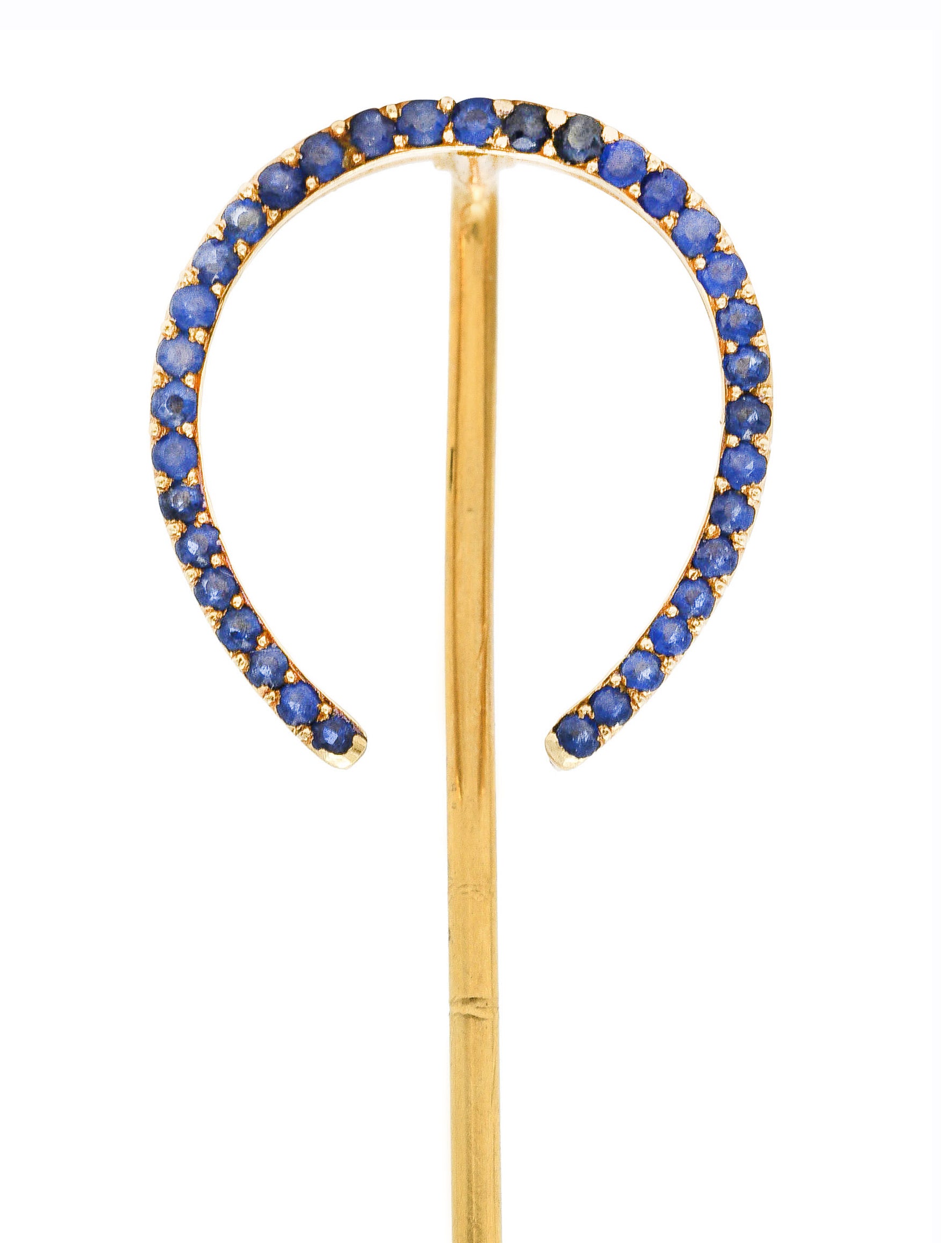 Antique Edwardian 0.50 CTW Sapphire 18 Karat Yellow Gold Horseshoe Stickpin Wilson's Estate Jewelry