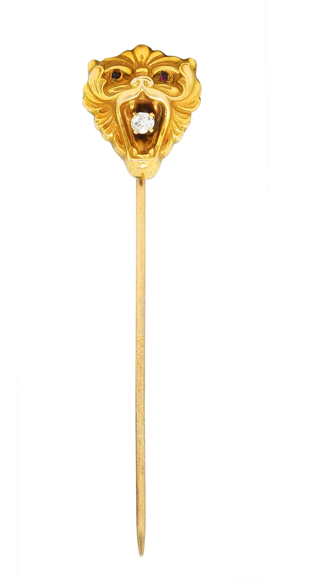 Art Nouveau Diamond 14 Karat Yellow Gold Animal Lion Stickpin Wilson's Estate Jewelry