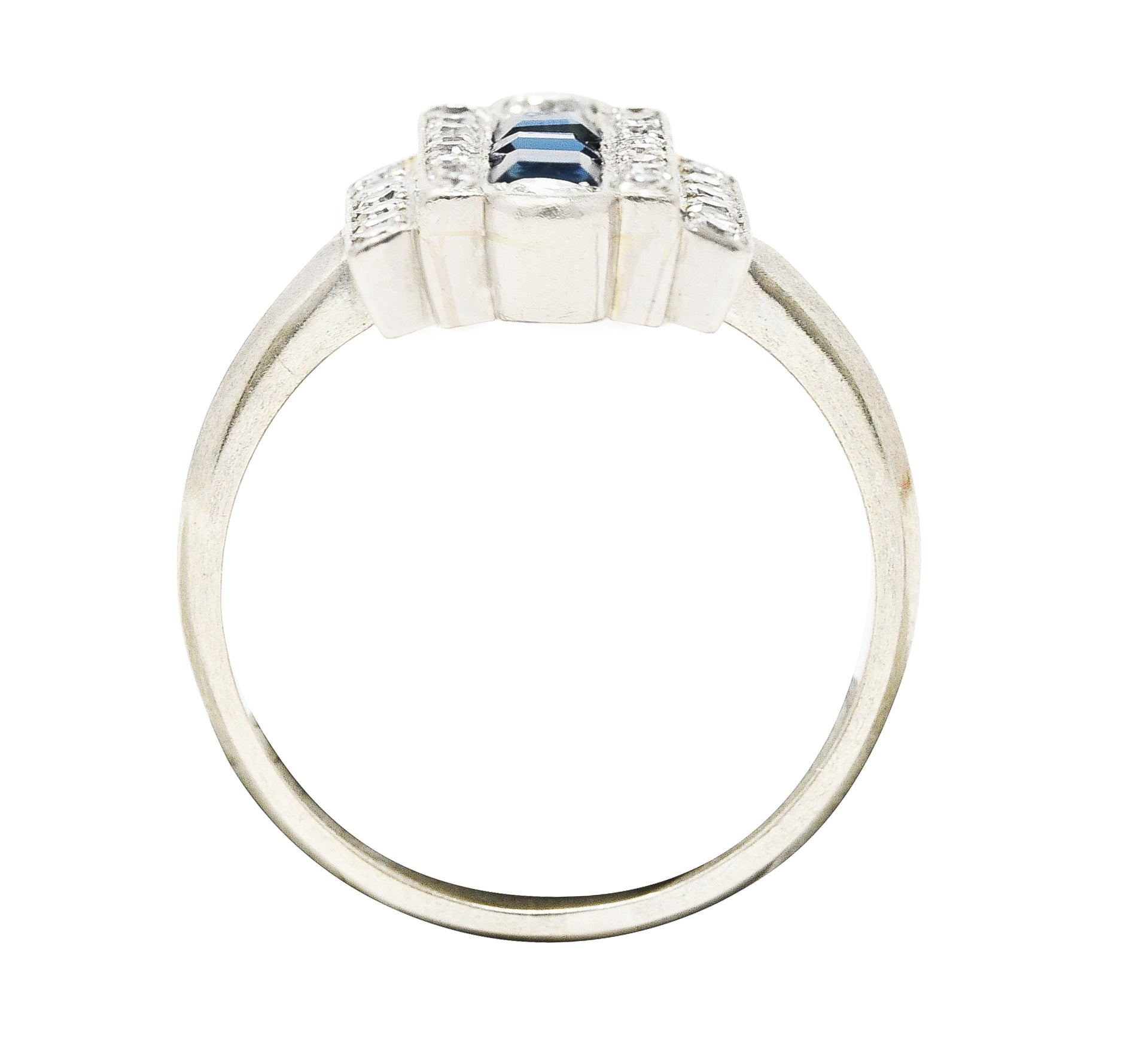 Art Deco 1.09 CTW Square Step Cut Sapphire Diamond 14 Karat White Gold Stepped Dinner Ring Wilson's Estate Jewelry