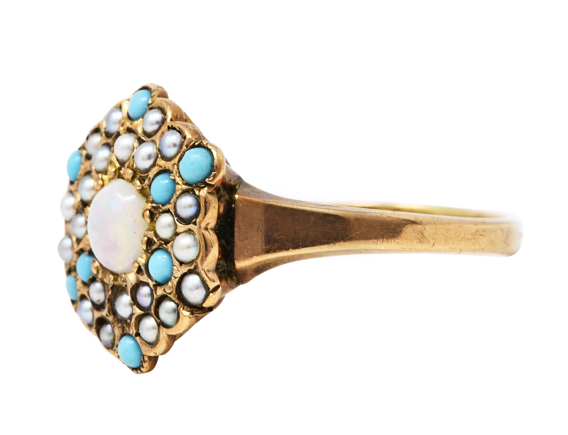 Victorian Opal Turquoise Seed Pearl 14 Karat Gold Cluster RingRing - Wilson's Estate Jewelry