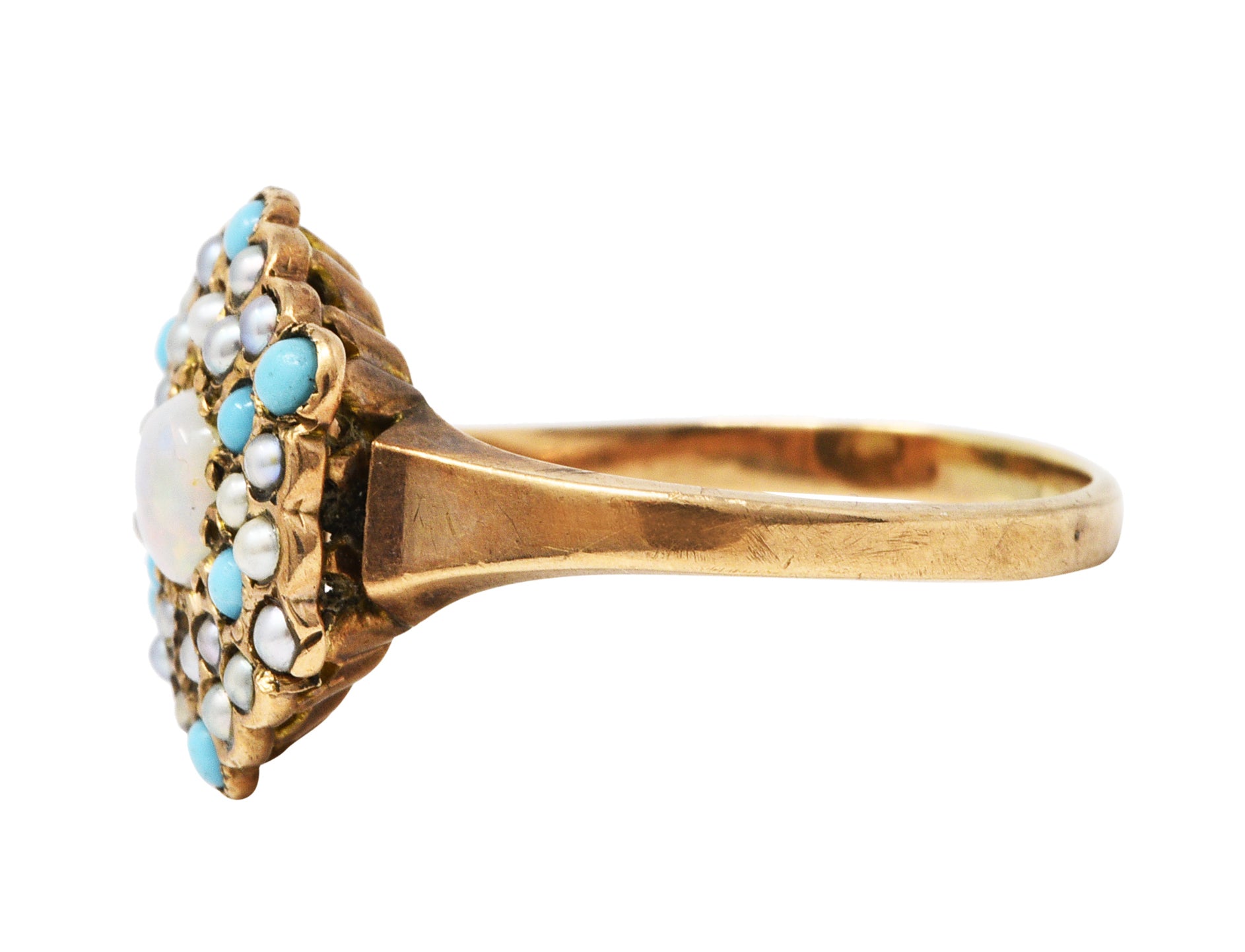 Victorian Opal Turquoise Seed Pearl 14 Karat Gold Cluster RingRing - Wilson's Estate Jewelry