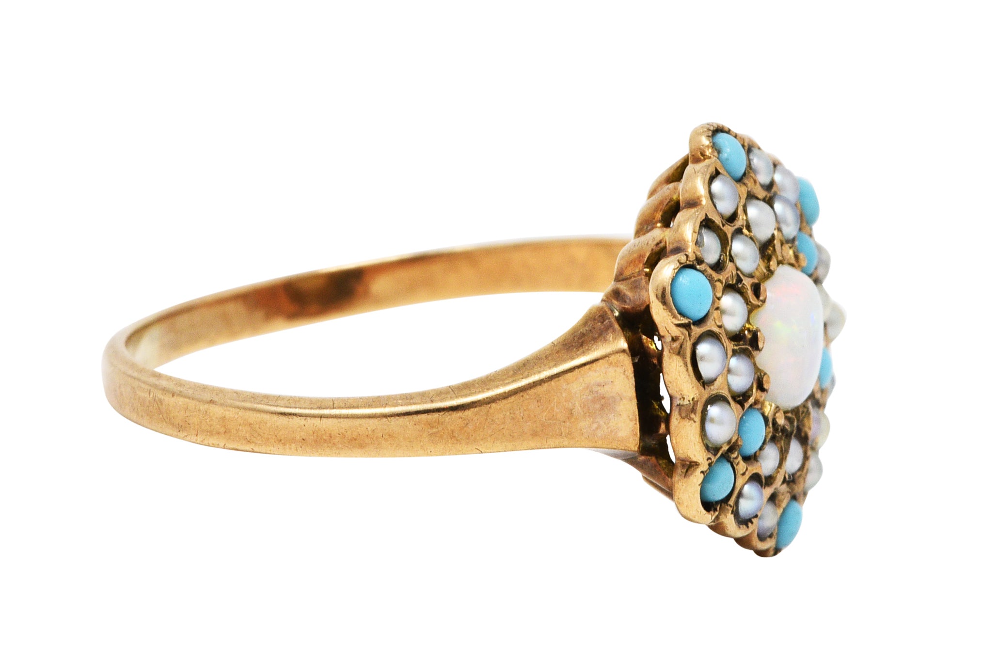 Victorian Opal Turquoise Seed Pearl 14 Karat Gold Cluster RingRing - Wilson's Estate Jewelry