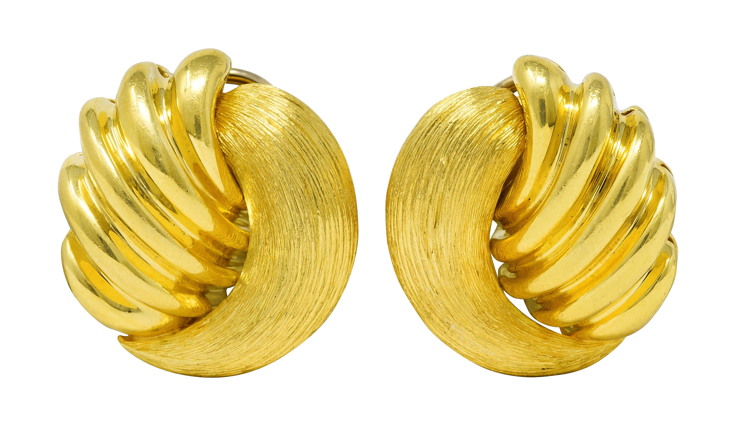 Henry Dunay Vintage 18 Karat Gold Brushed Sabi Contrast Ear-Clip Earrings Wilson's Estate Jewelry