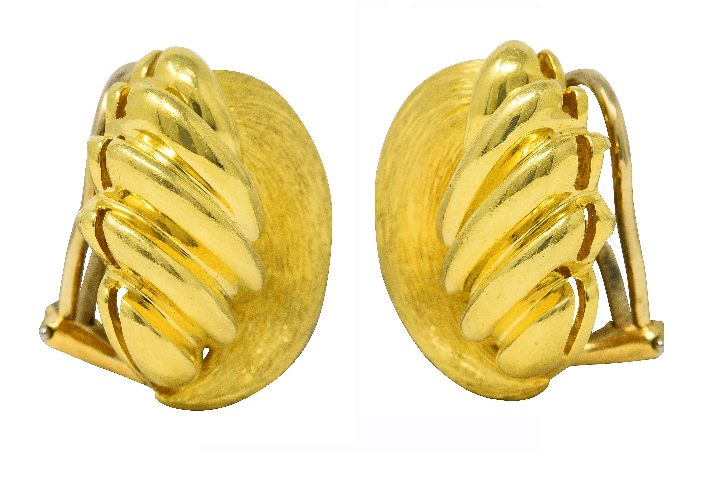 Henry Dunay Vintage 18 Karat Gold Brushed Sabi Contrast Ear-Clip Earrings Wilson's Estate Jewelry