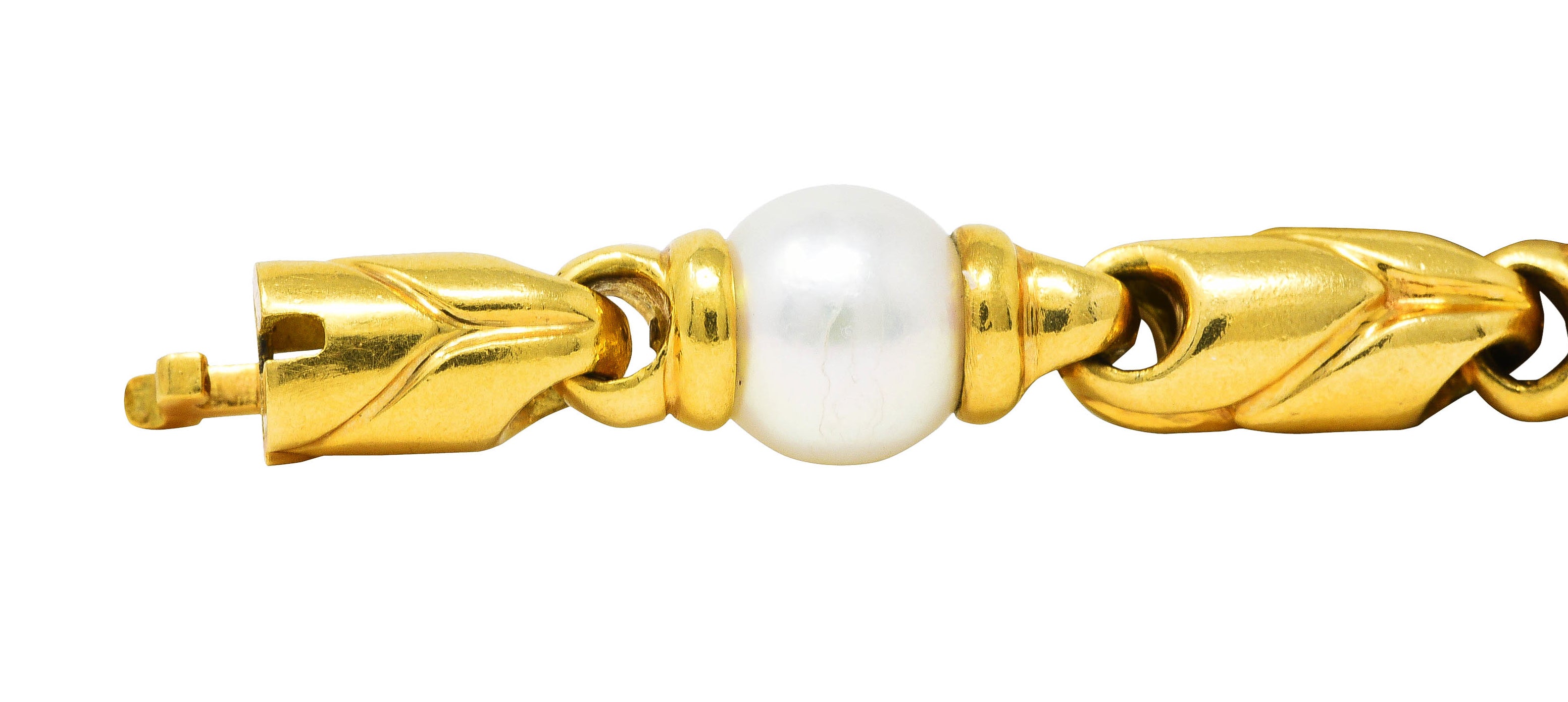 1980's Bulgari Pearl 18 Karat Yellow Gold Passo Doppio Link Vintage Bracelet Wilson's Estate Jewelry