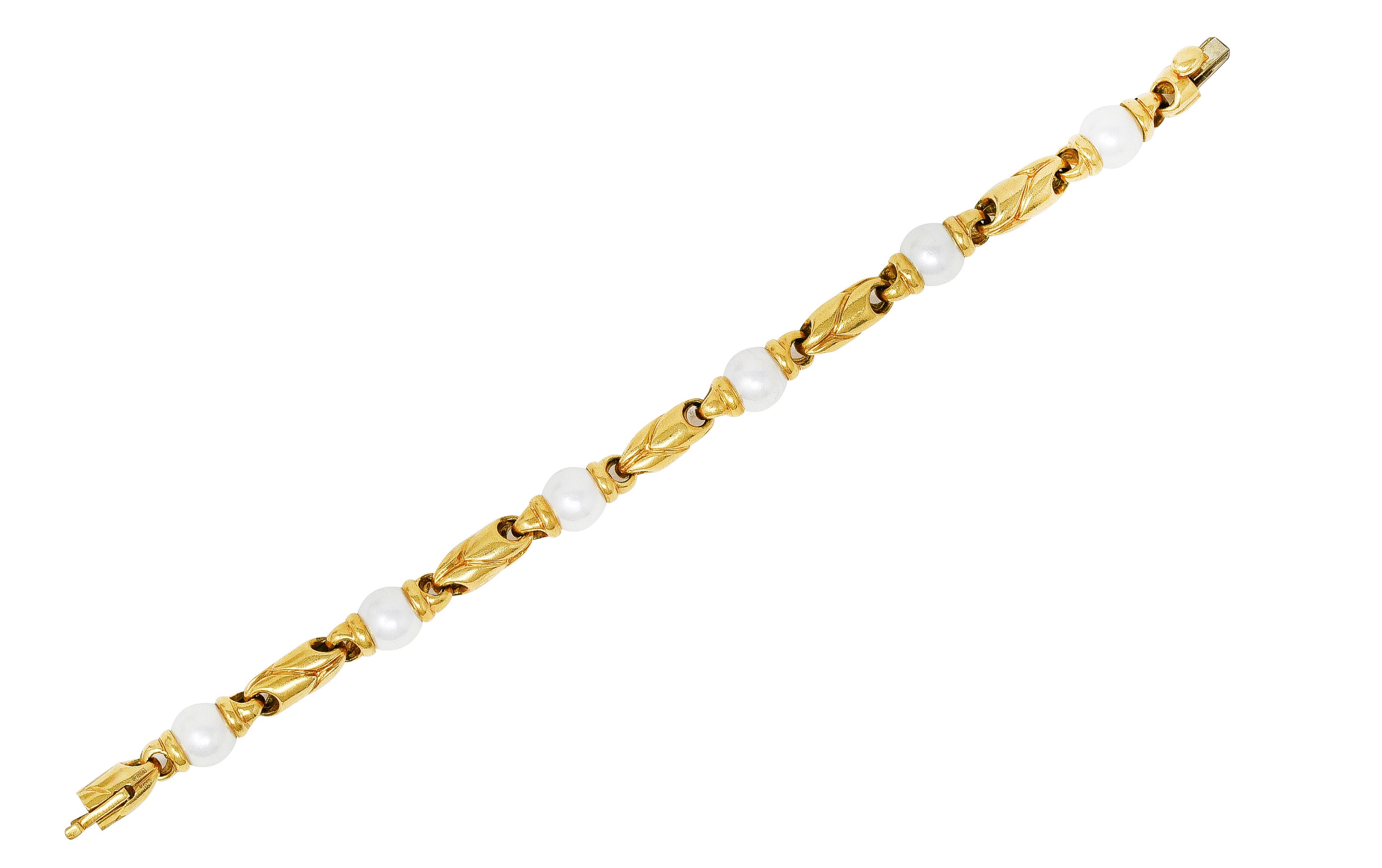 1980's Bulgari Pearl 18 Karat Yellow Gold Passo Doppio Link Vintage Bracelet Wilson's Estate Jewelry