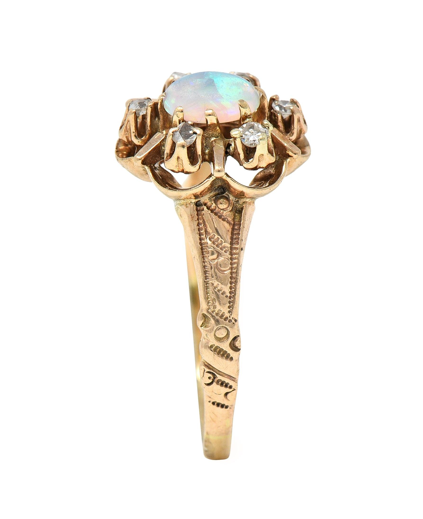 Victorian Opal Diamond 14 Kart Yellow Gold Antique Cluster Ring