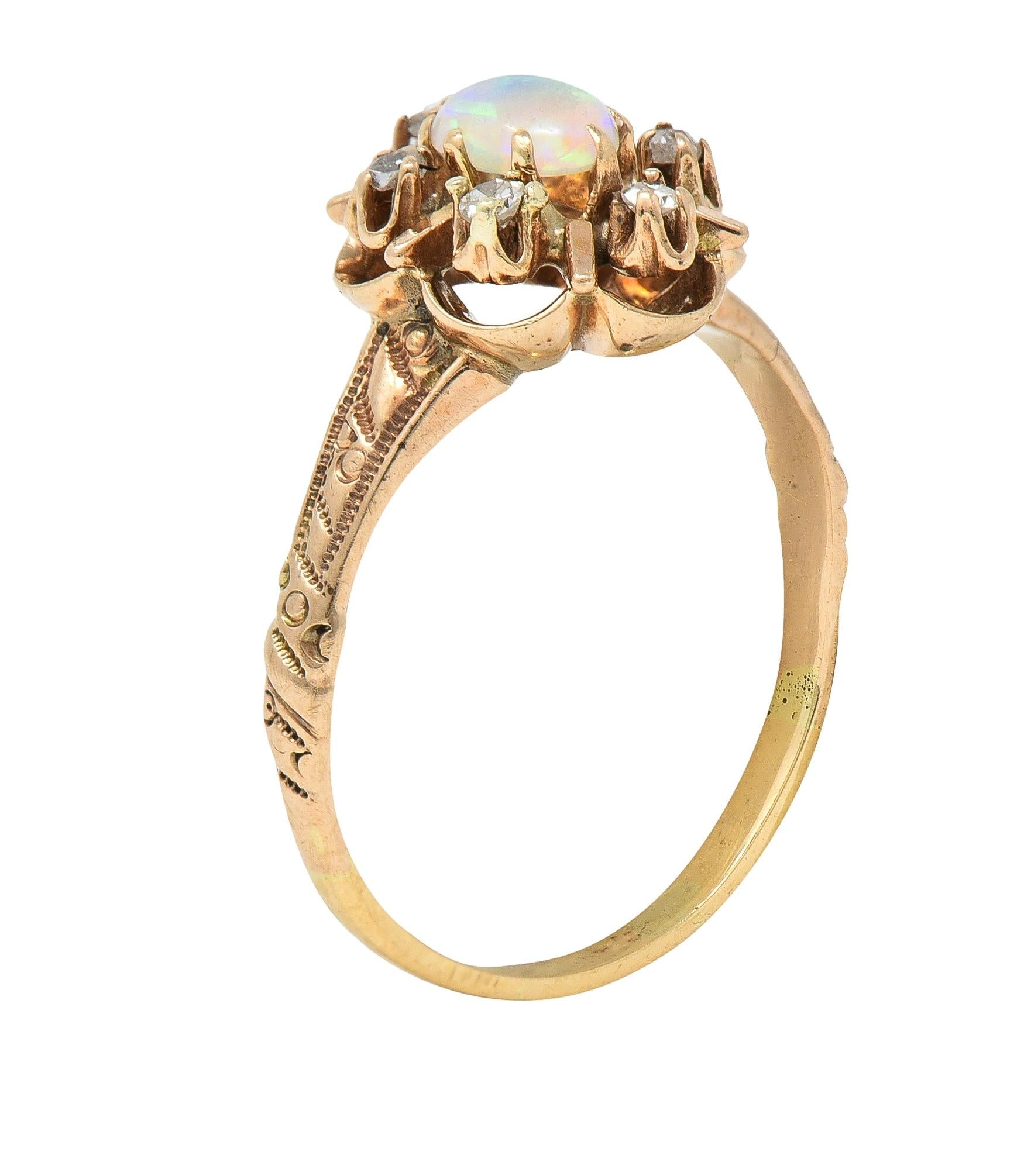 Victorian Opal Diamond 14 Kart Yellow Gold Antique Cluster Ring