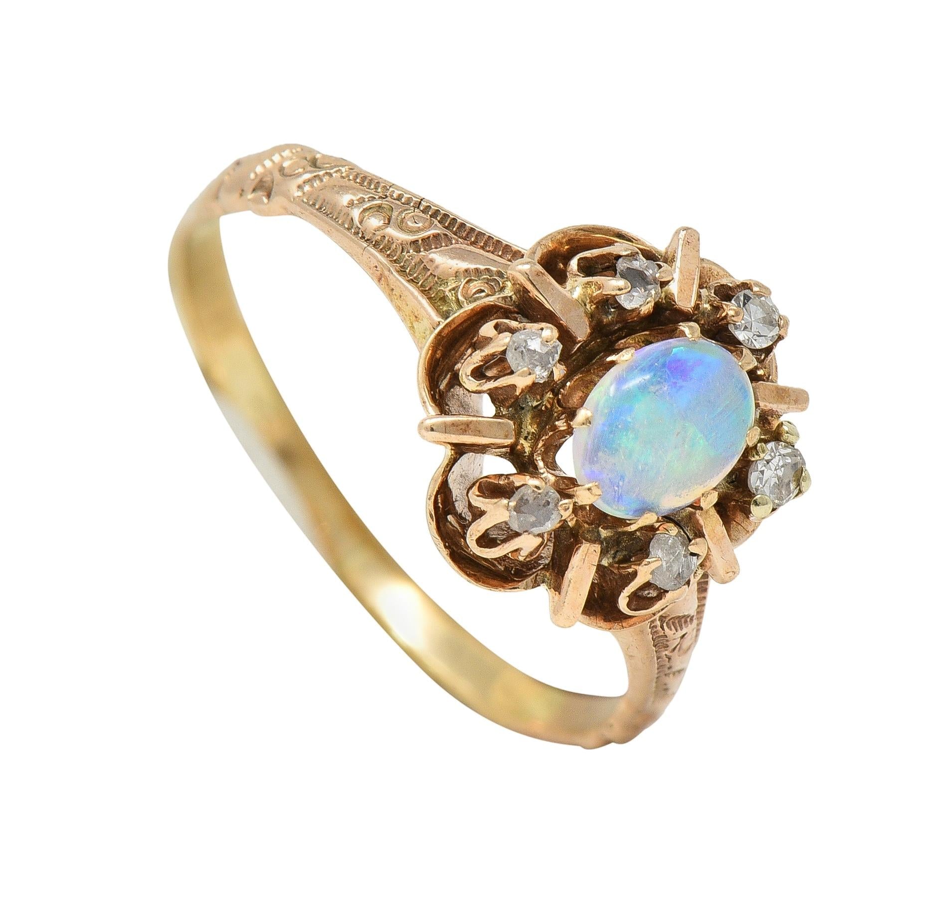 Victorian Opal Diamond 14 Kart Yellow Gold Antique Cluster Ring