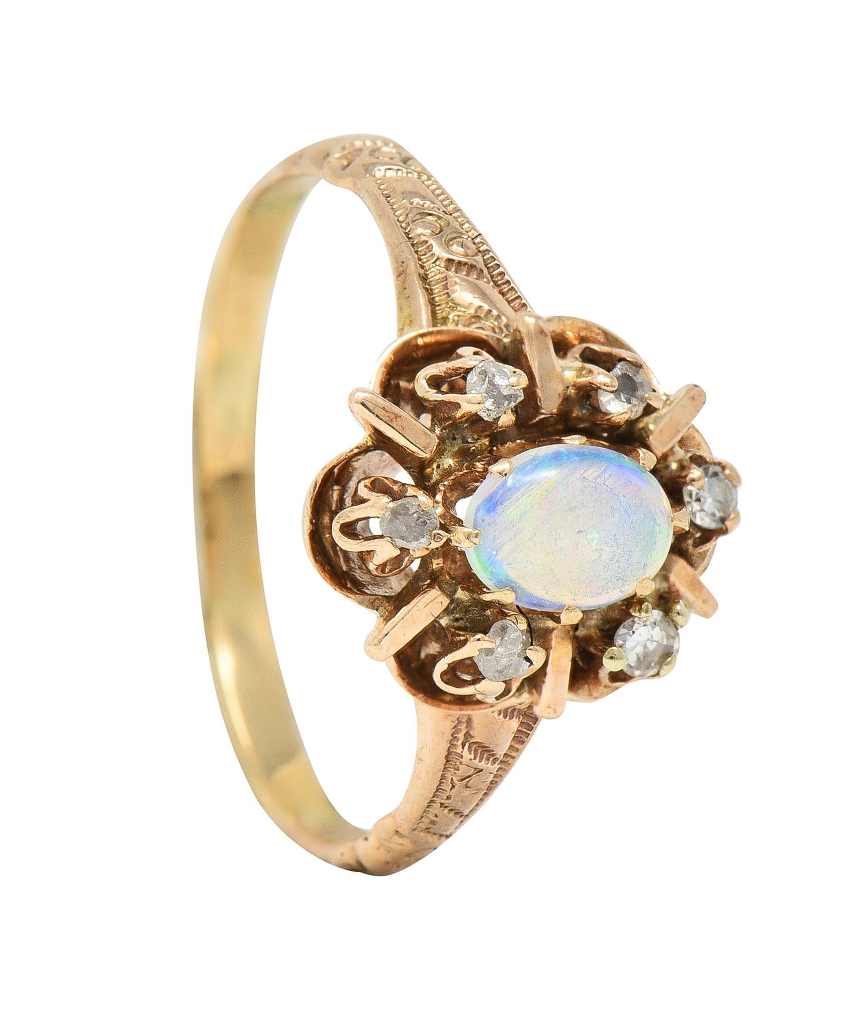 Victorian Opal Diamond 14 Kart Yellow Gold Antique Cluster Ring