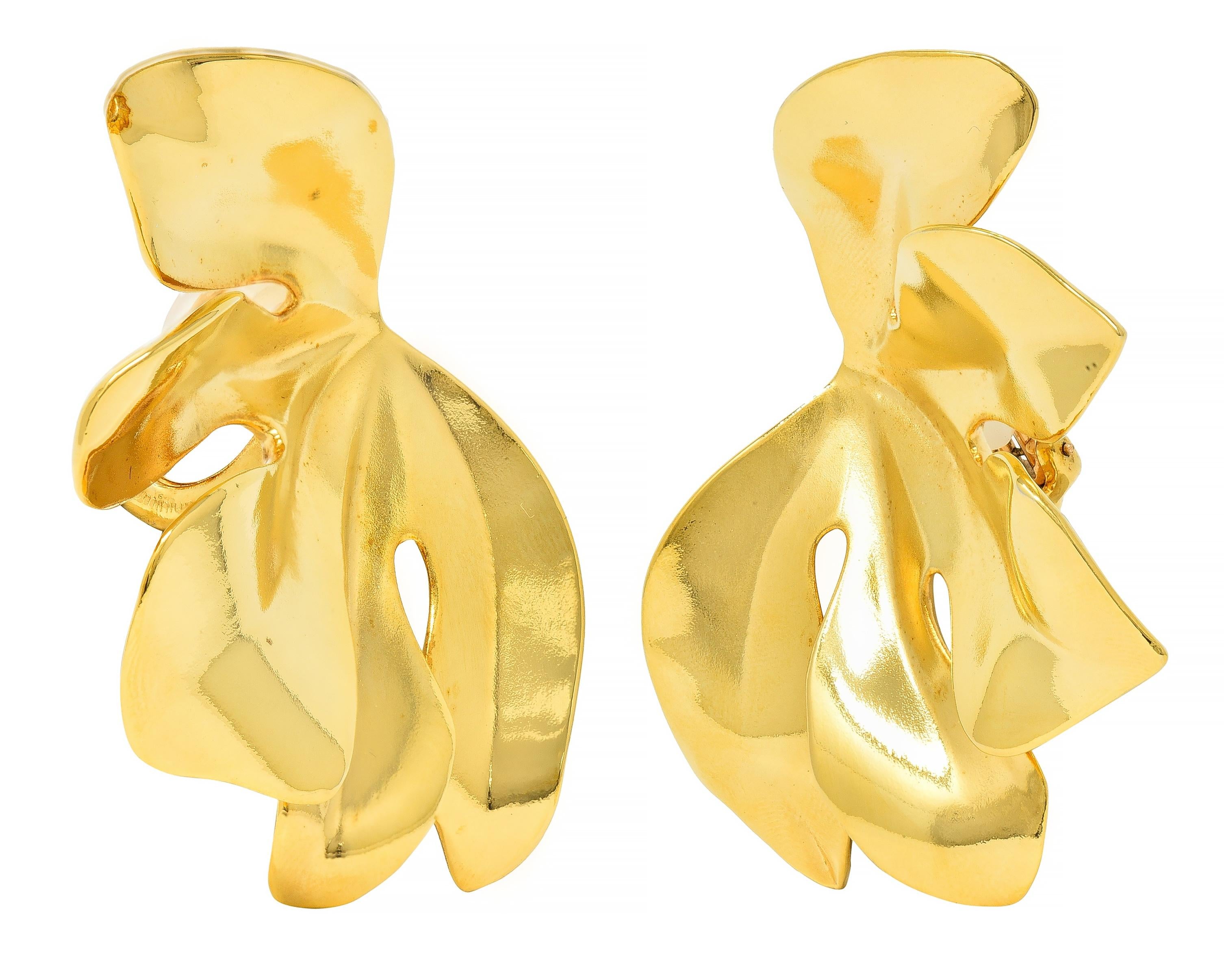 JAR French 18 Karat Gold Anodized Aluminum Fig Leaf Ear-Clip Earrings