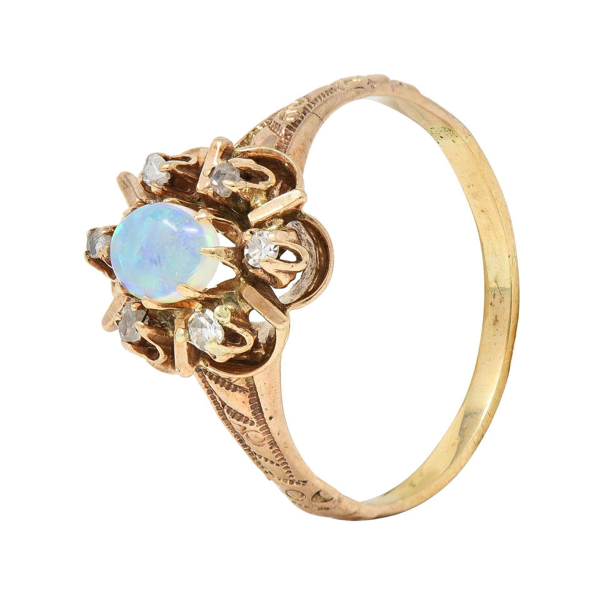 Victorian Opal Diamond 14 Kart Yellow Gold Antique Cluster Ring