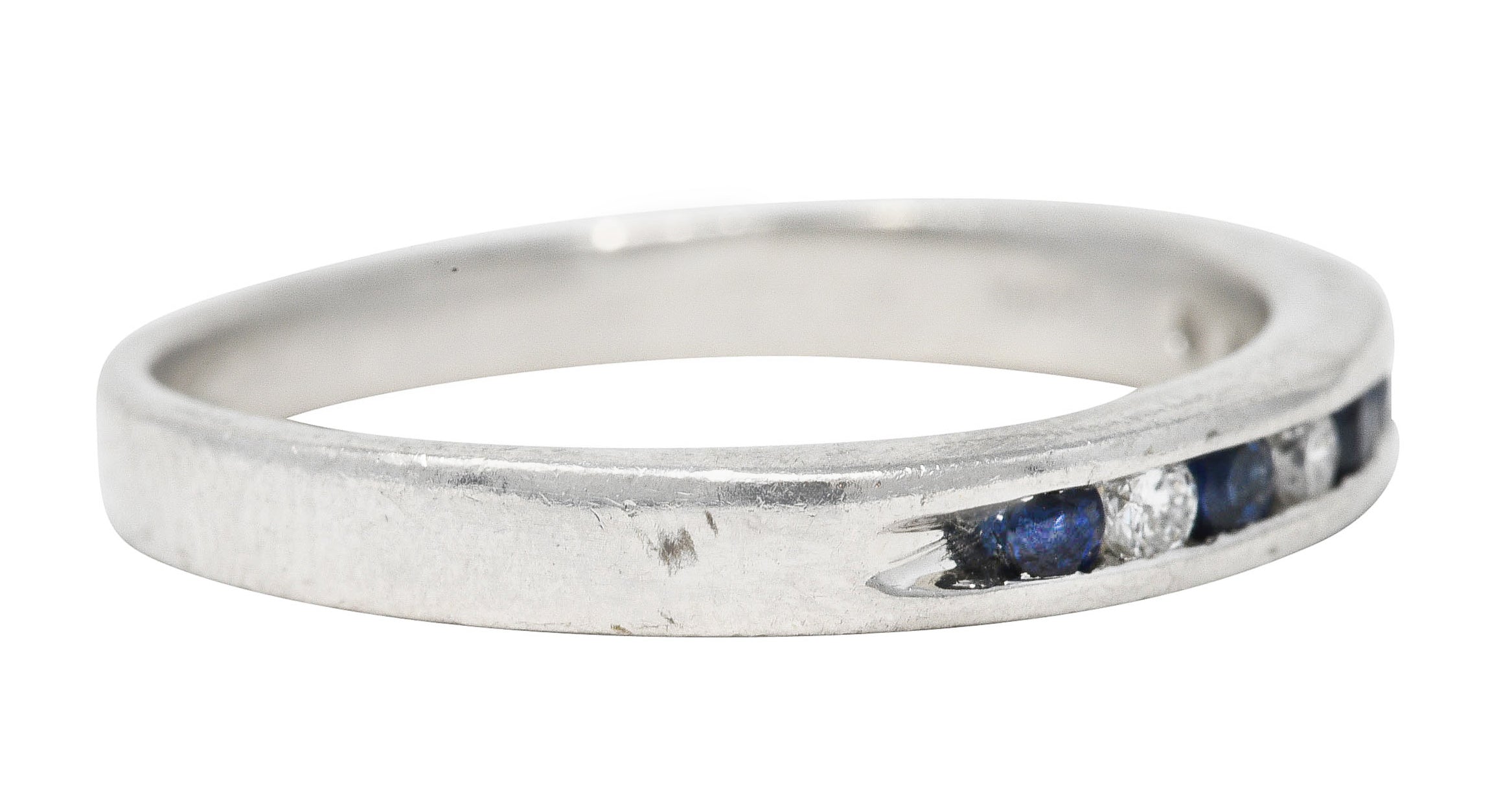 Contemporary 0.33 CTW Diamond Sapphire Platinum Channel Band Ring Wilson's Estate Jewelry