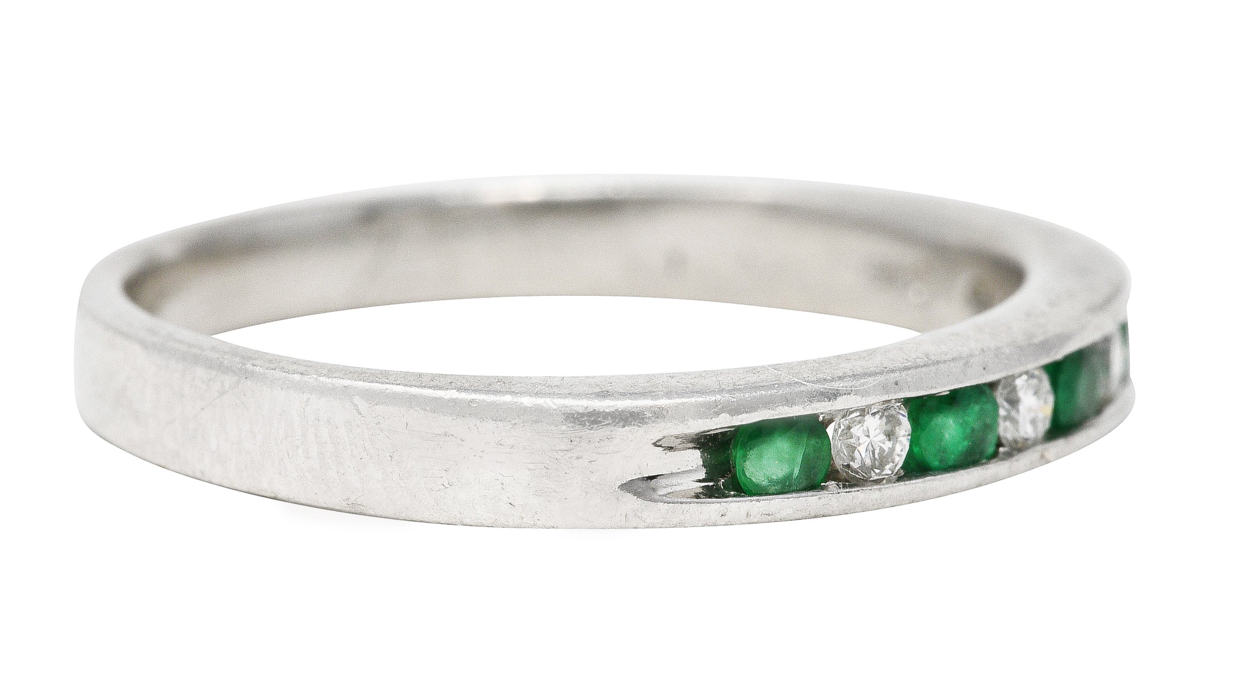 Contemporary 0.34 Diamond Emerald Platinum Channel Band Ring Wilson's Estate Jewelry