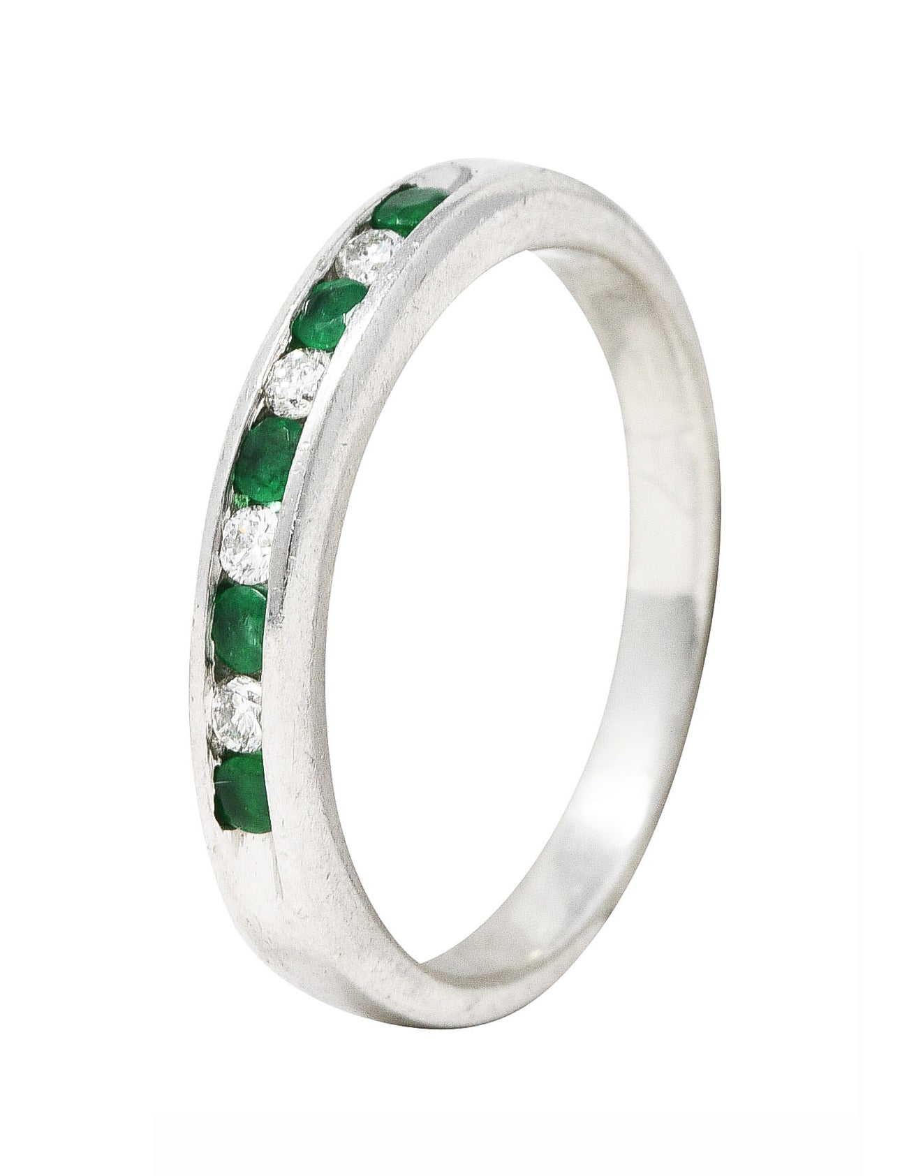 Contemporary 0.34 Diamond Emerald Platinum Channel Band Ring Wilson's Estate Jewelry