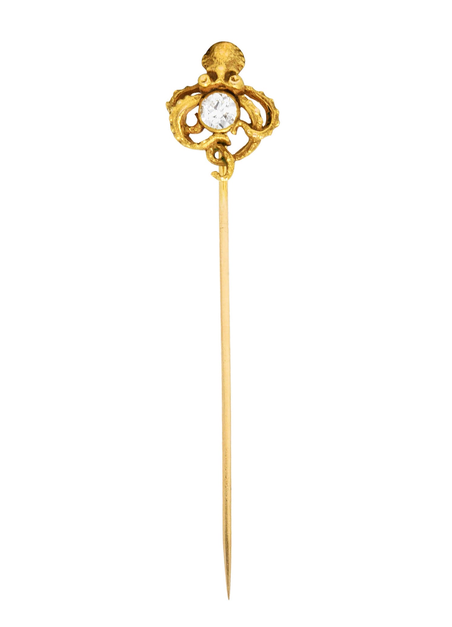 Art Nouveau Old European Cut Diamond 14 Karat Gold Octopus Antique Huger Stickpin Wilson's Estate Jewelry