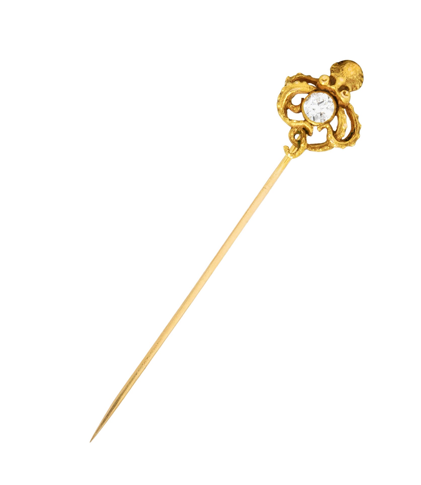 Art Nouveau Old European Cut Diamond 14 Karat Gold Octopus Antique Huger Stickpin Wilson's Estate Jewelry