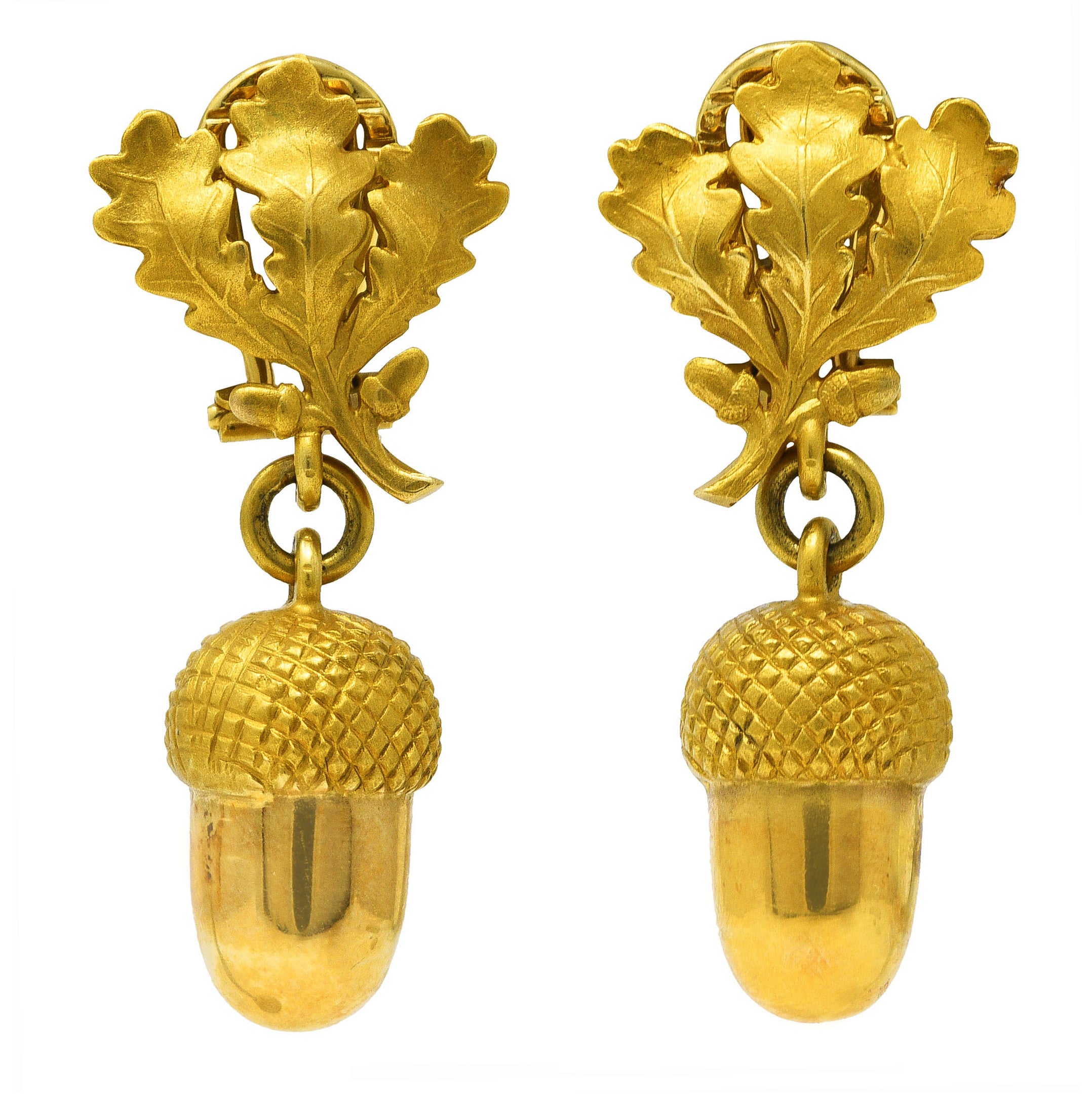 Vintage 14 Karat Yellow Gold Acorn Floral Drop Earrings Wilson's Estate Jewelry