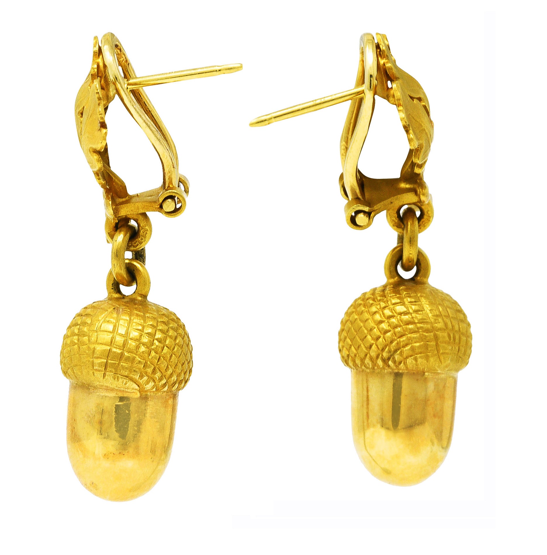 Vintage 14 Karat Yellow Gold Acorn Floral Drop Earrings Wilson's Estate Jewelry