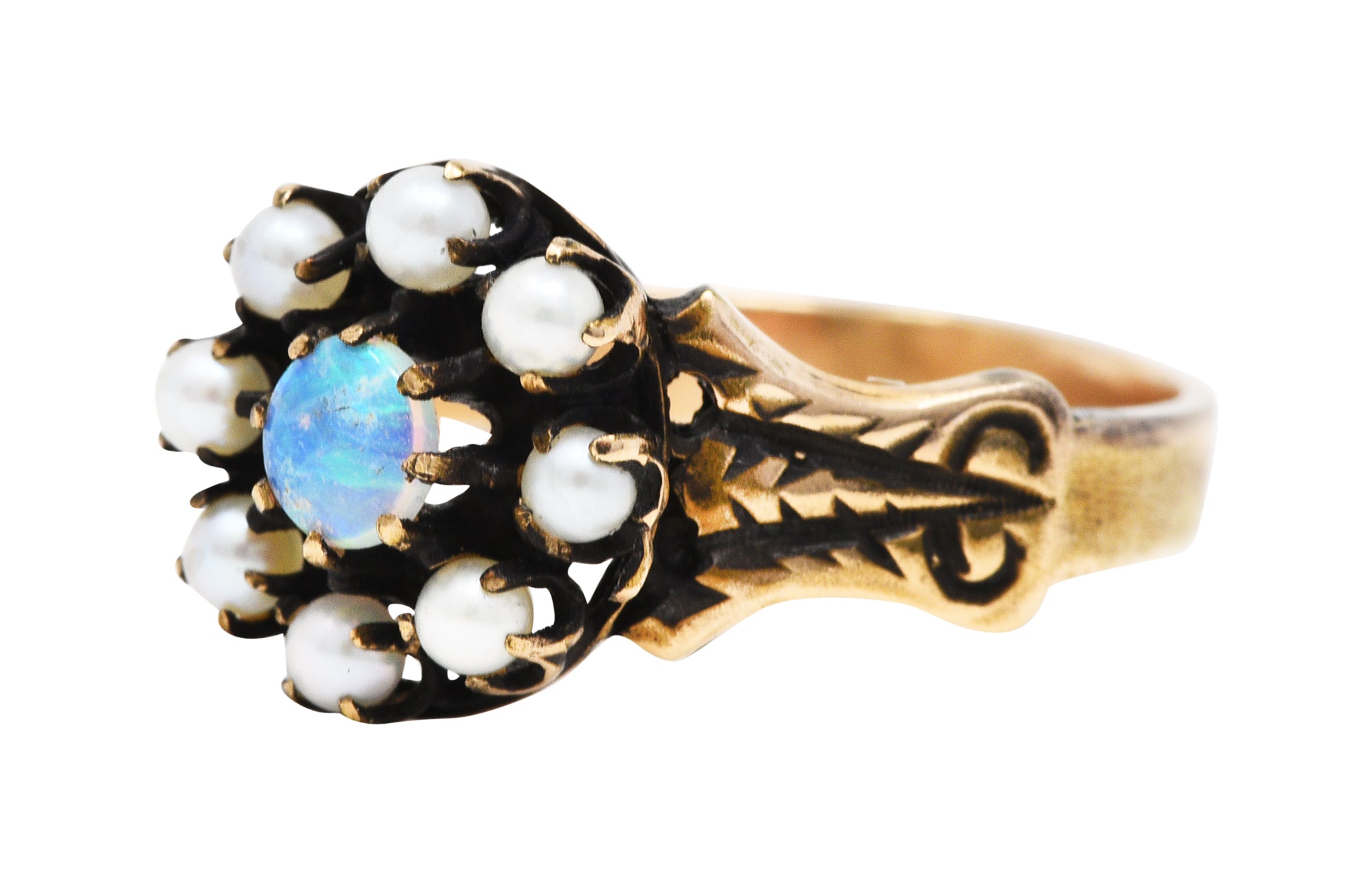 Victorian Opal Pearl 14 Karat Gold Foliate Cluster RingRing - Wilson's Estate Jewelry