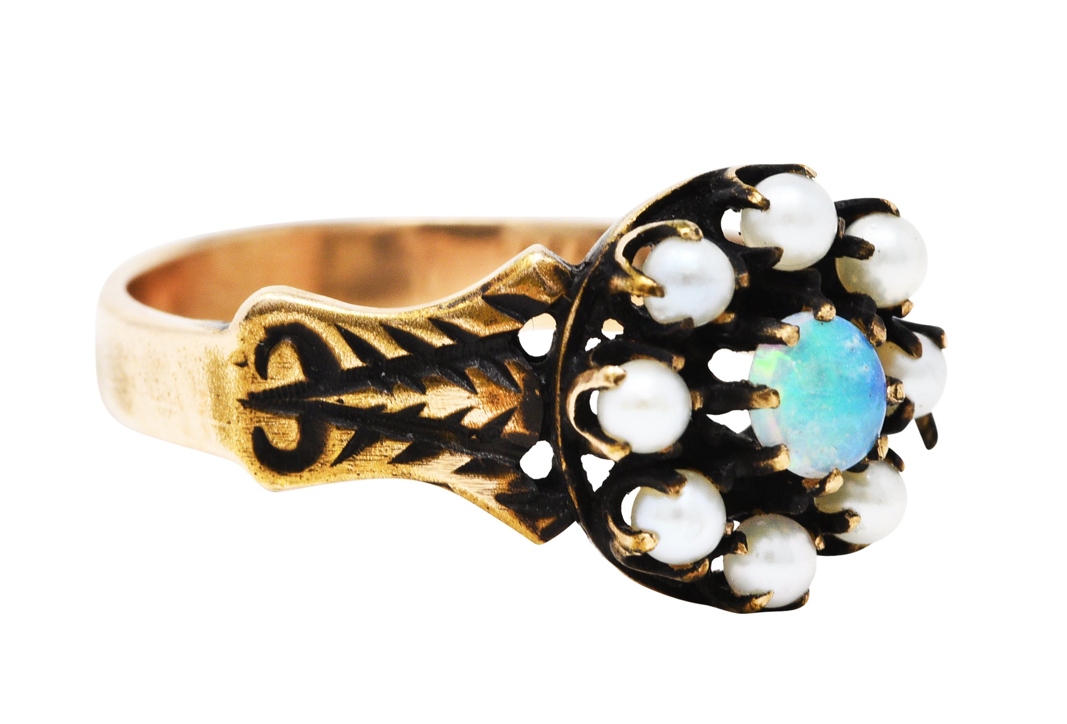 Victorian Opal Pearl 14 Karat Gold Foliate Cluster RingRing - Wilson's Estate Jewelry