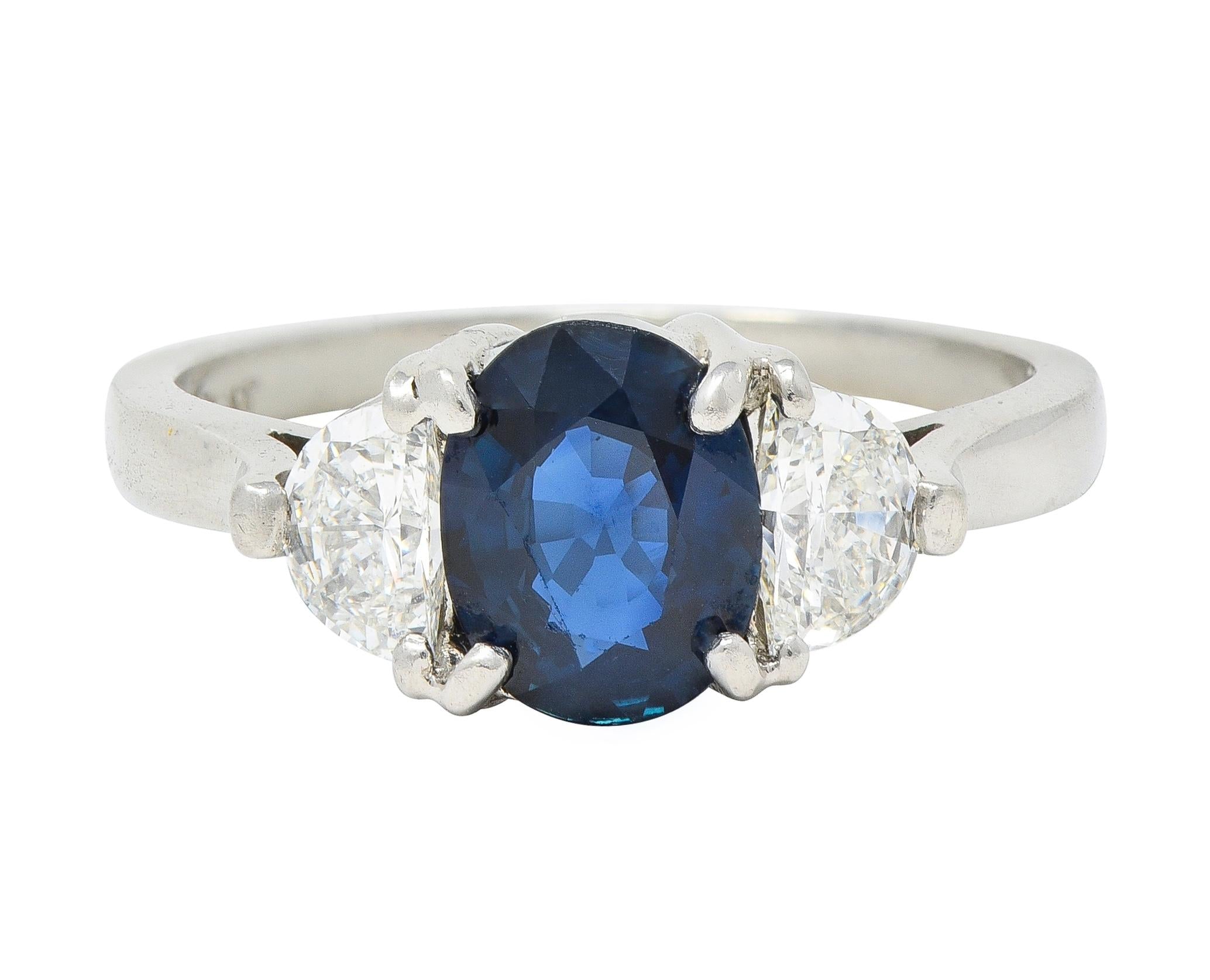 Contemporary 2.07 Sapphire Diamond Platinum Three Stone Ring