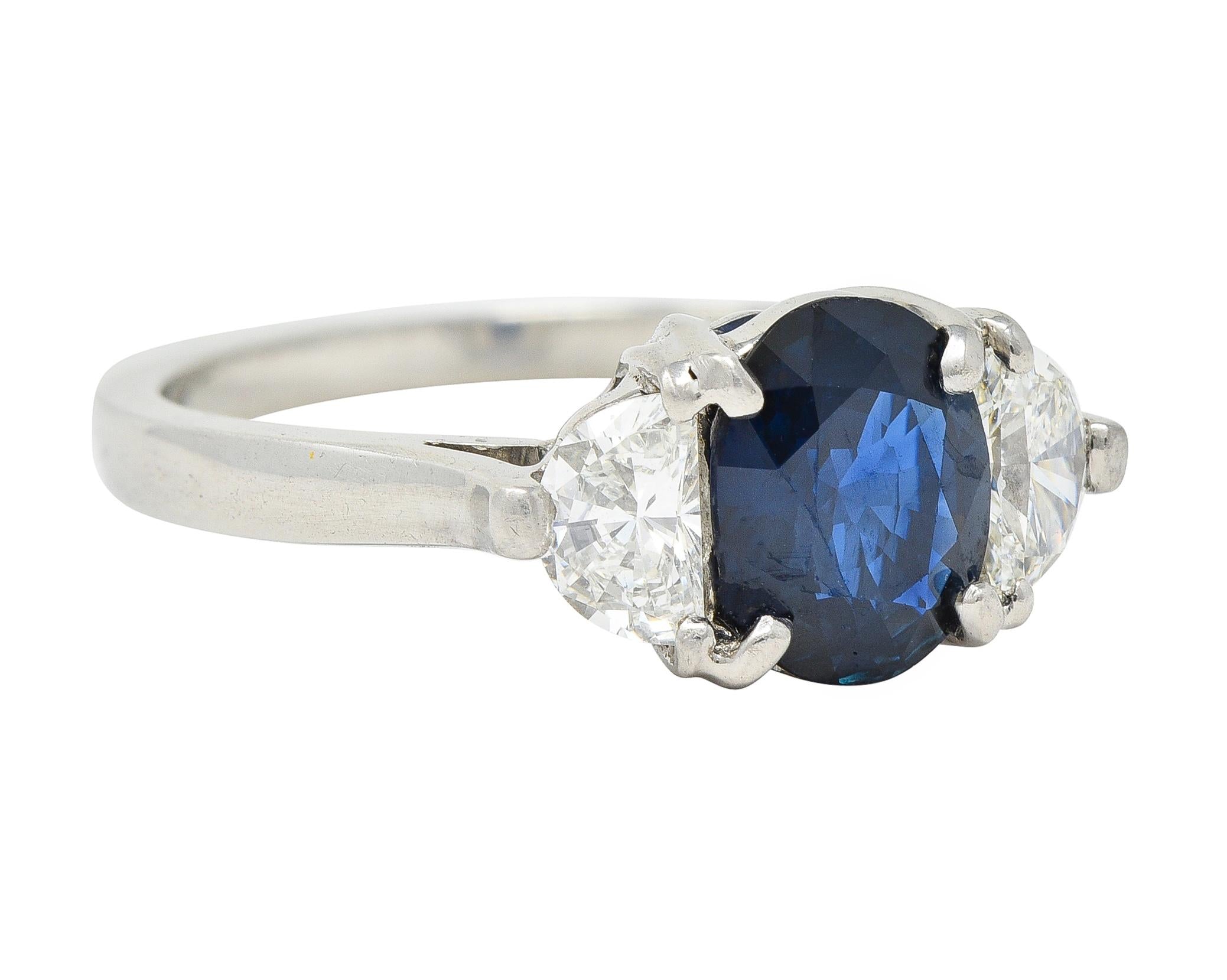 Contemporary 2.07 Sapphire Diamond Platinum Three Stone Ring