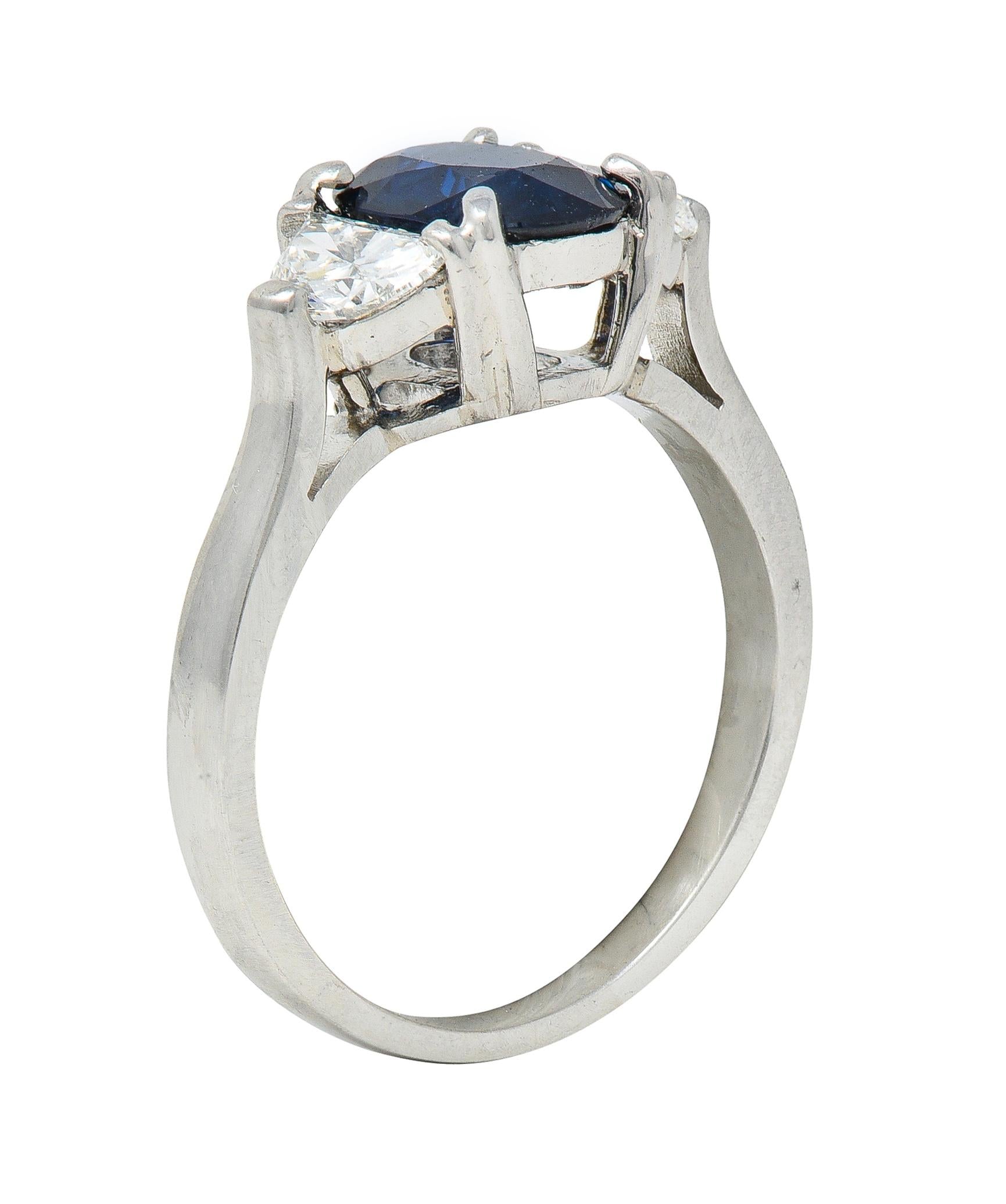 Contemporary 2.07 Sapphire Diamond Platinum Three Stone Ring