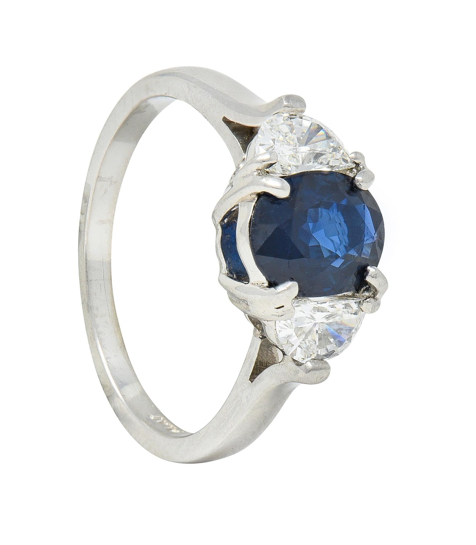 Contemporary 2.07 Sapphire Diamond Platinum Three Stone Ring